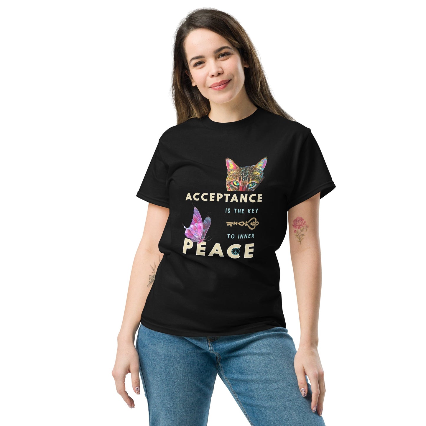 Acceptance is the Key to Inner Peace Unisex Classic Tee - My Social Cat Bonafide Boutique LLCAcceptance is the Key to Inner Peace Unisex Classic TeeT-shirtMy Social Cat Bonafide Boutique LLCBlackMacceptancekey
