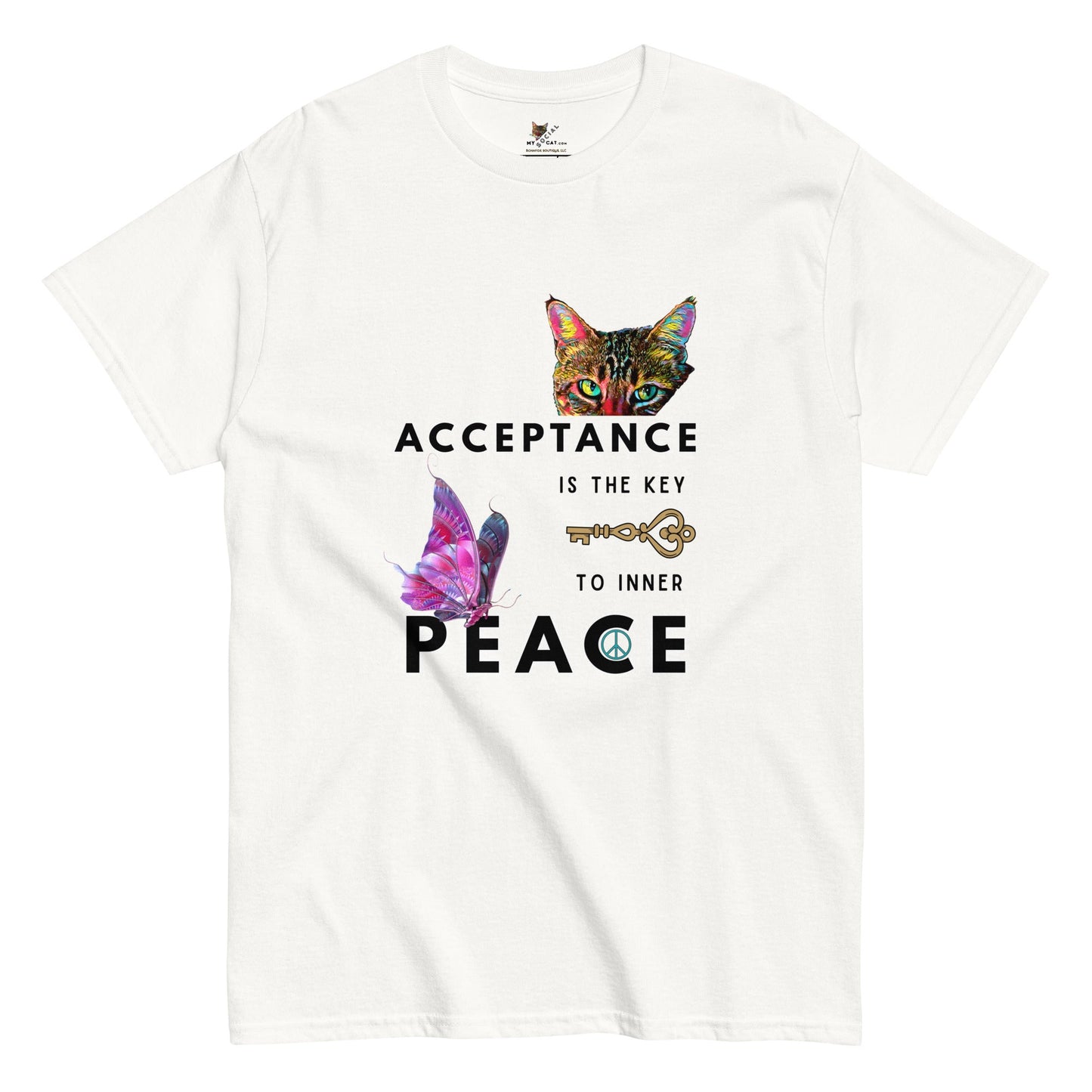 Acceptance is the Key to Inner Peace Unisex Classic Tee - My Social Cat Bonafide Boutique LLCAcceptance is the Key to Inner Peace Unisex Classic TeeT-shirtMy Social Cat Bonafide Boutique LLCWhiteSacceptancekey