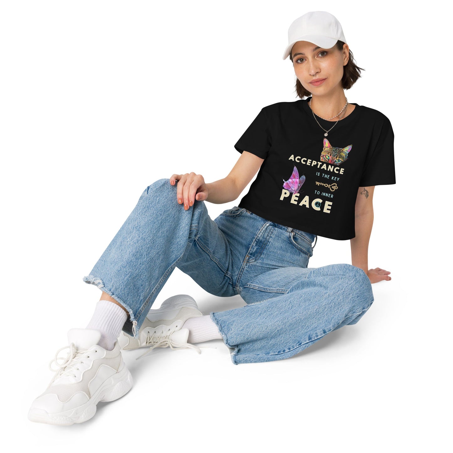 Acceptance is the Key to Inner Peace Women’s Crop Top - My Social Cat Bonafide Boutique LLCAcceptance is the Key to Inner Peace Women’s Crop TopT-shirtMy Social Cat Bonafide Boutique LLCBlackSacceptancecrop
