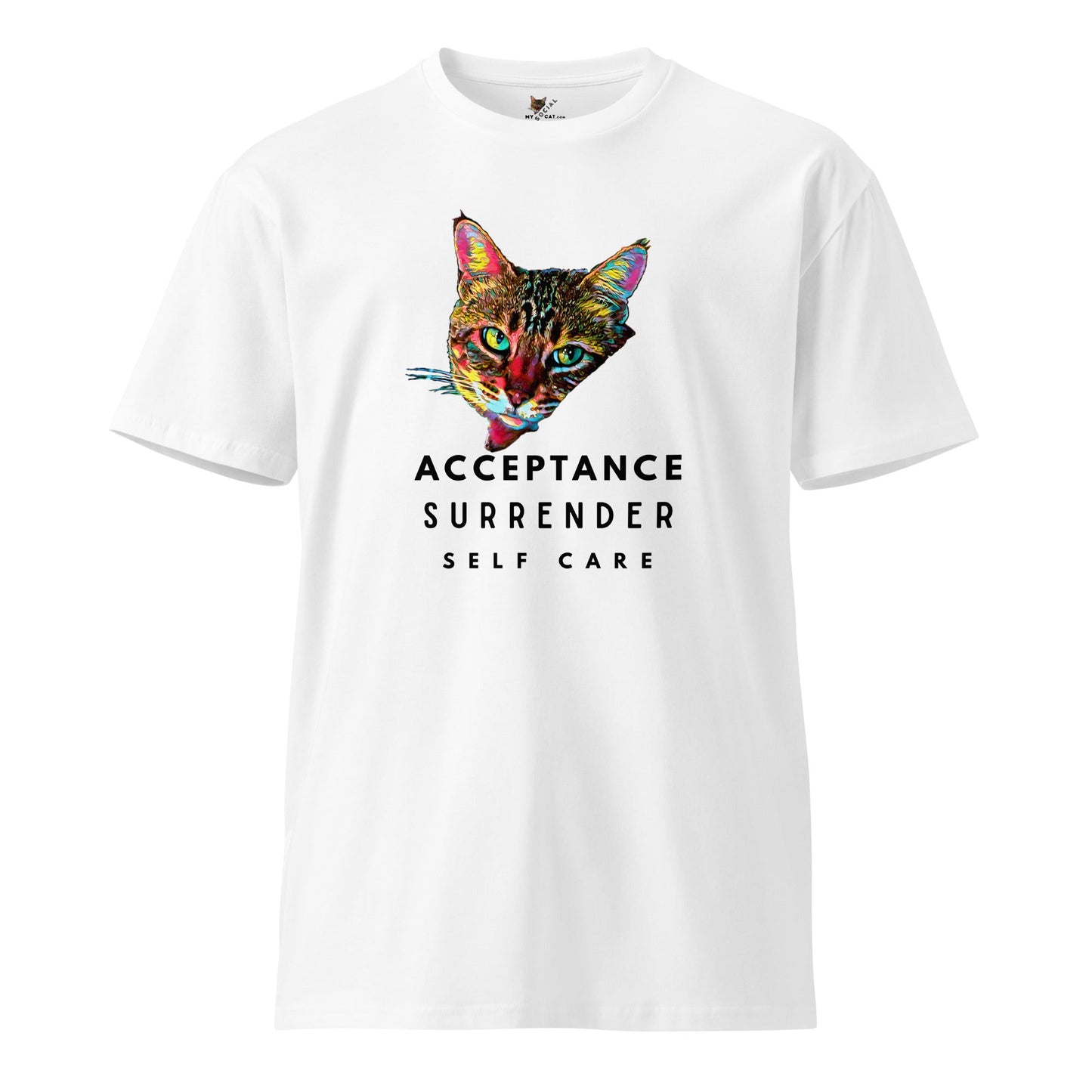 Acceptance Surrender Self Care Unisex Premium Tee - My Social Cat Bonafide Boutique LLCAcceptance Surrender Self Care Unisex Premium TeeT-shirtMy Social Cat Bonafide Boutique LLCWhiteSacceptancecat
