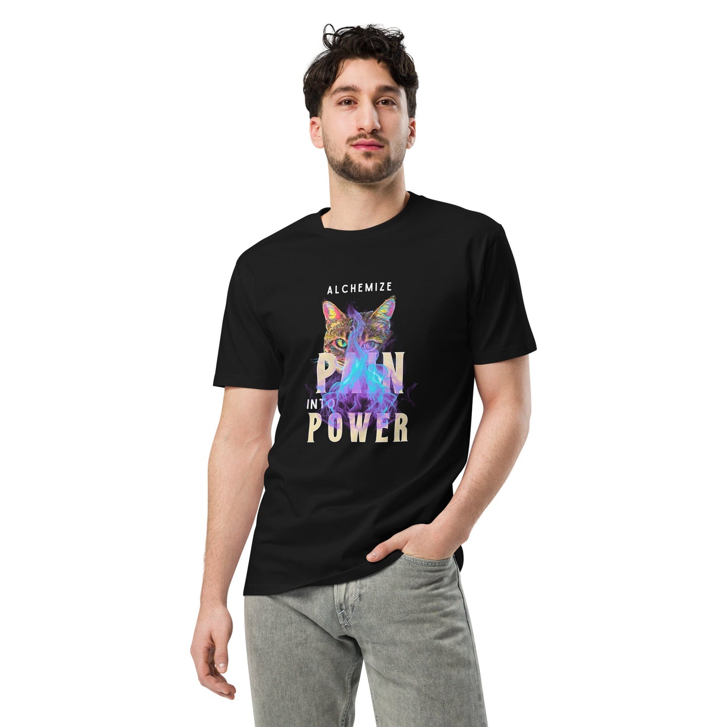 Alchemize Pain Into Power Unisex Premium Tee - My Social Cat Bonafide Boutique LLCAlchemize Pain Into Power Unisex Premium TeeT-shirtMy Social Cat Bonafide Boutique LLCBlackMalchemizepain