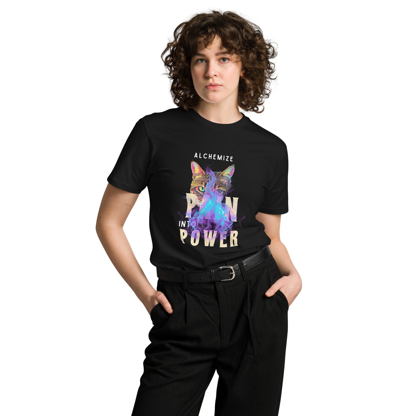 Alchemize Pain Into Power Unisex Premium Tee - My Social Cat Bonafide Boutique LLCAlchemize Pain Into Power Unisex Premium TeeT-shirtMy Social Cat Bonafide Boutique LLCBlackMalchemizepain