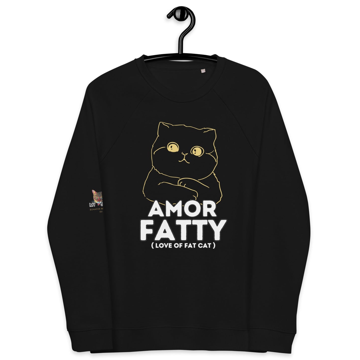 Amor Fatty Unisex Organic Plush Sweatshirt - My Social Cat Bonafide Boutique LLCAmor Fatty Unisex Organic Plush SweatshirtSweatshirtMy Social Cat Bonafide Boutique LLCBlackXSamorcat