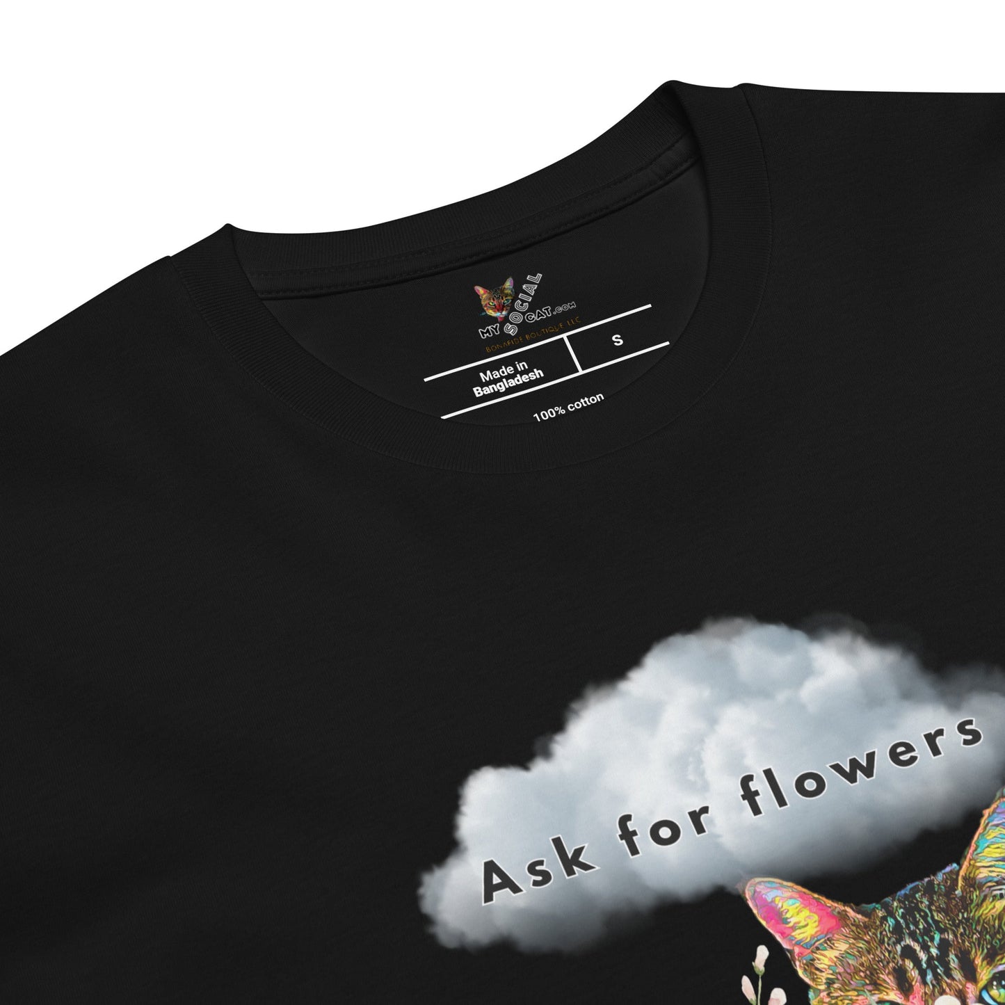 Ask For Flowers Unisex Premium Tee - My Social Cat Bonafide Boutique LLCAsk For Flowers Unisex Premium TeeT-shirtMy Social Cat Bonafide Boutique LLCBlackMaskflowers