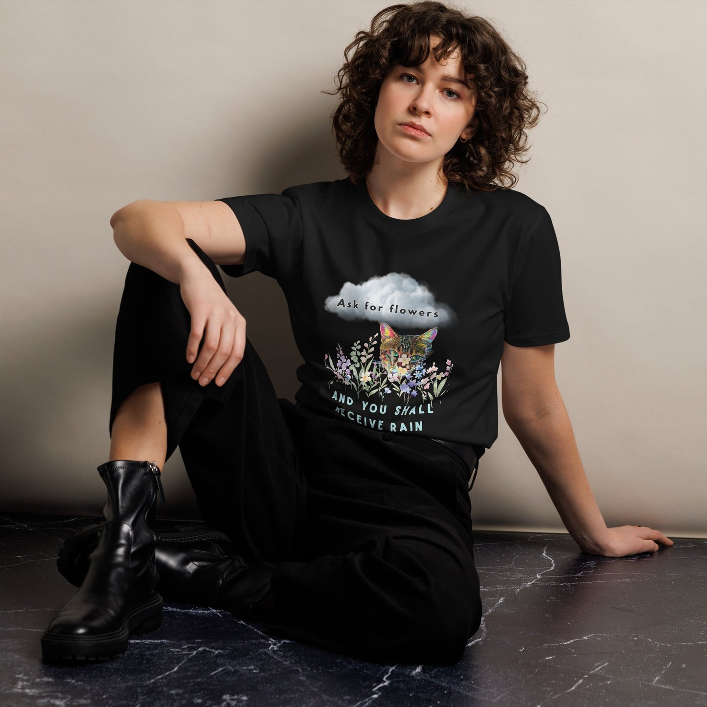 Ask For Flowers Unisex Premium Tee - My Social Cat Bonafide Boutique LLCAsk For Flowers Unisex Premium TeeT-shirtMy Social Cat Bonafide Boutique LLCBlackMaskflowers