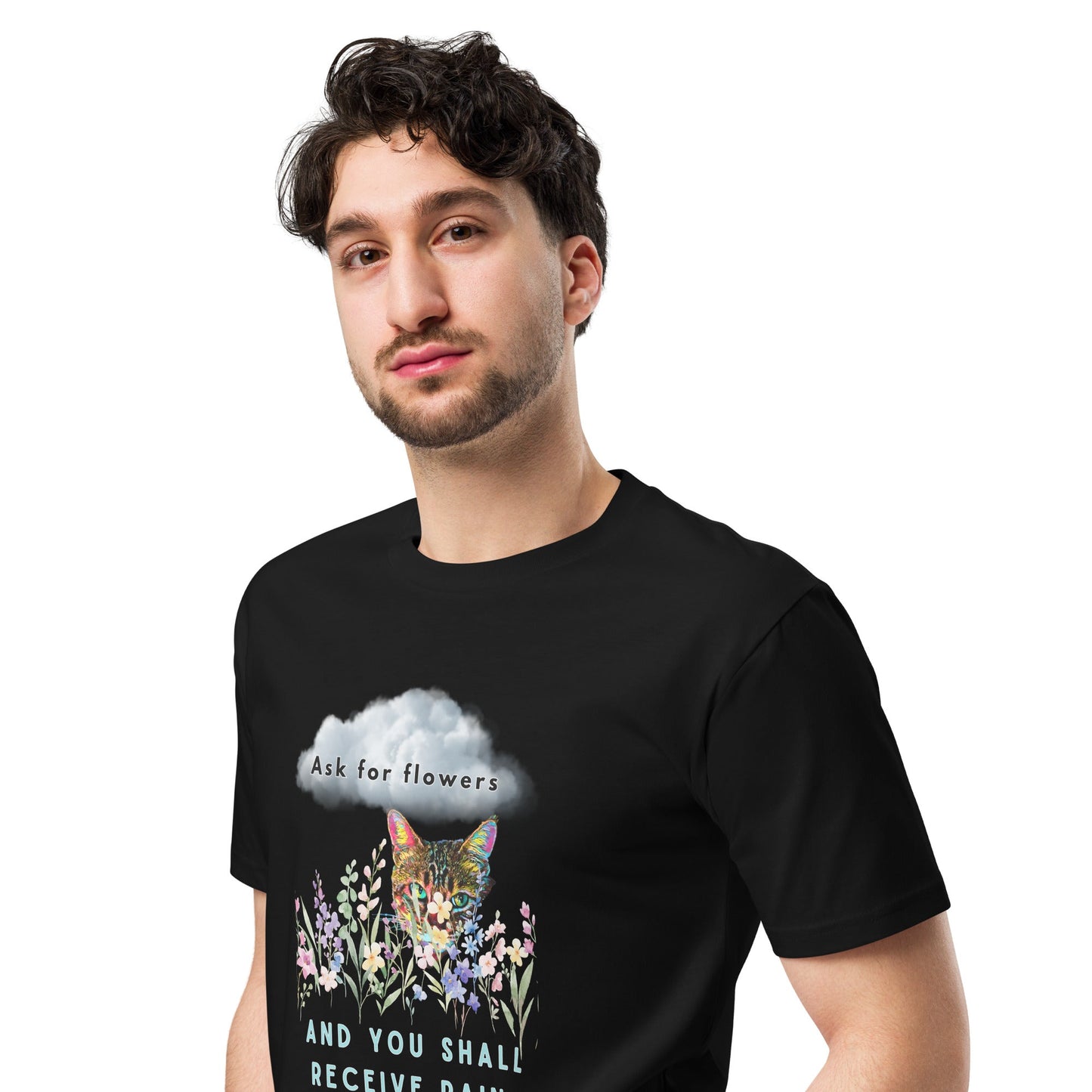 Ask For Flowers Unisex Premium Tee - My Social Cat Bonafide Boutique LLCAsk For Flowers Unisex Premium TeeT-shirtMy Social Cat Bonafide Boutique LLCBlackMaskflowers