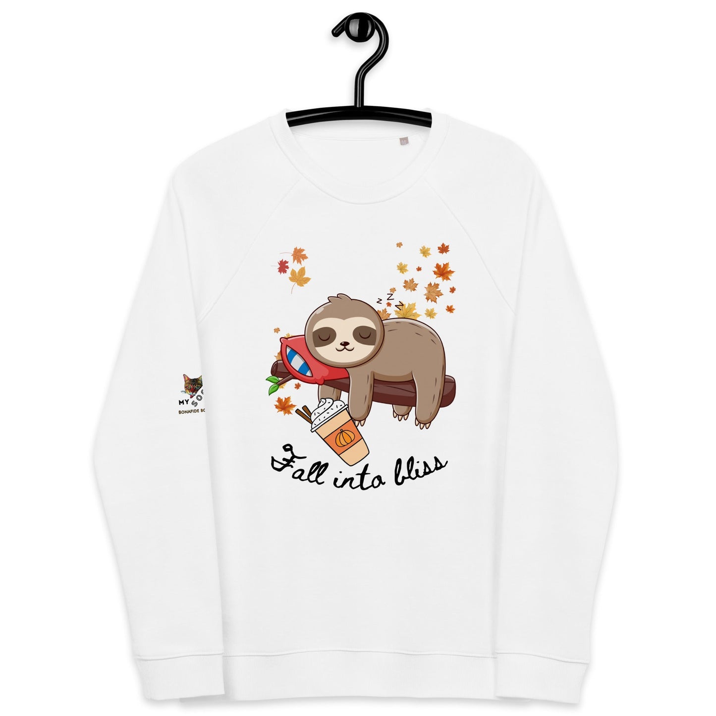 Fall Into Bliss Unisex Plush Organic Sweatshirt - My Social Cat Bonafide Boutique LLCFall Into Bliss Unisex Plush Organic SweatshirtMy Social Cat Bonafide Boutique LLCWhiteXSblissmens