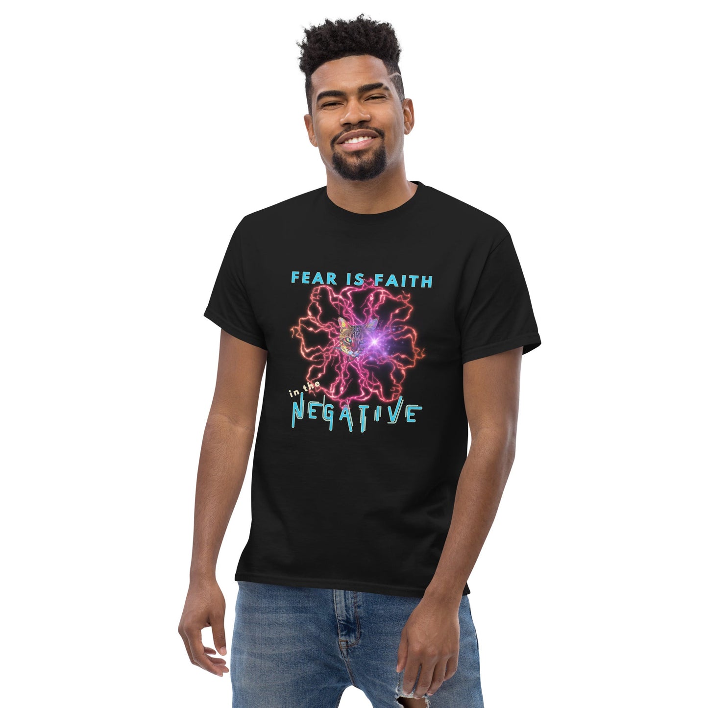 Fear is Faith in the Negative Unisex Classic Tee - My Social Cat Bonafide Boutique LLCFear is Faith in the Negative Unisex Classic TeeT-shirtMy Social Cat Bonafide Boutique LLCBlackMclassicfaith