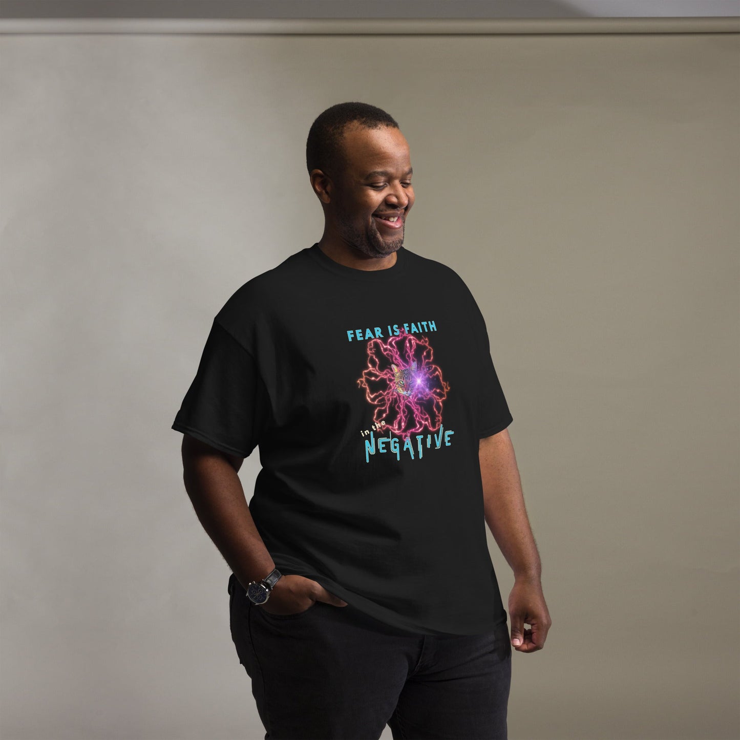 Fear is Faith in the Negative Unisex Classic Tee - My Social Cat Bonafide Boutique LLCFear is Faith in the Negative Unisex Classic TeeT-shirtMy Social Cat Bonafide Boutique LLCBlackMclassicfaith