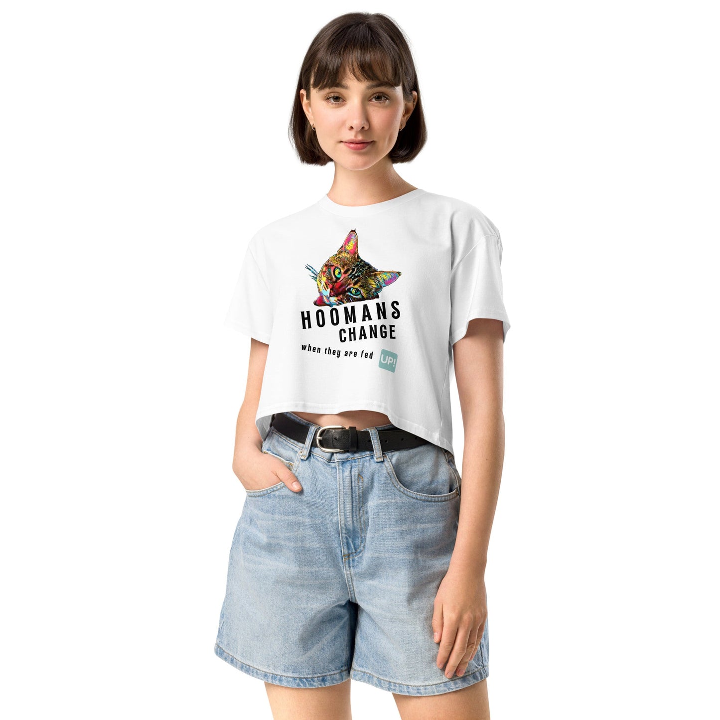 Hoomans Change Women’s Crop Top - My Social Cat Bonafide Boutique LLCHoomans Change Women’s Crop Topcrop topMy Social Cat Bonafide Boutique LLCWhiteXScatchange