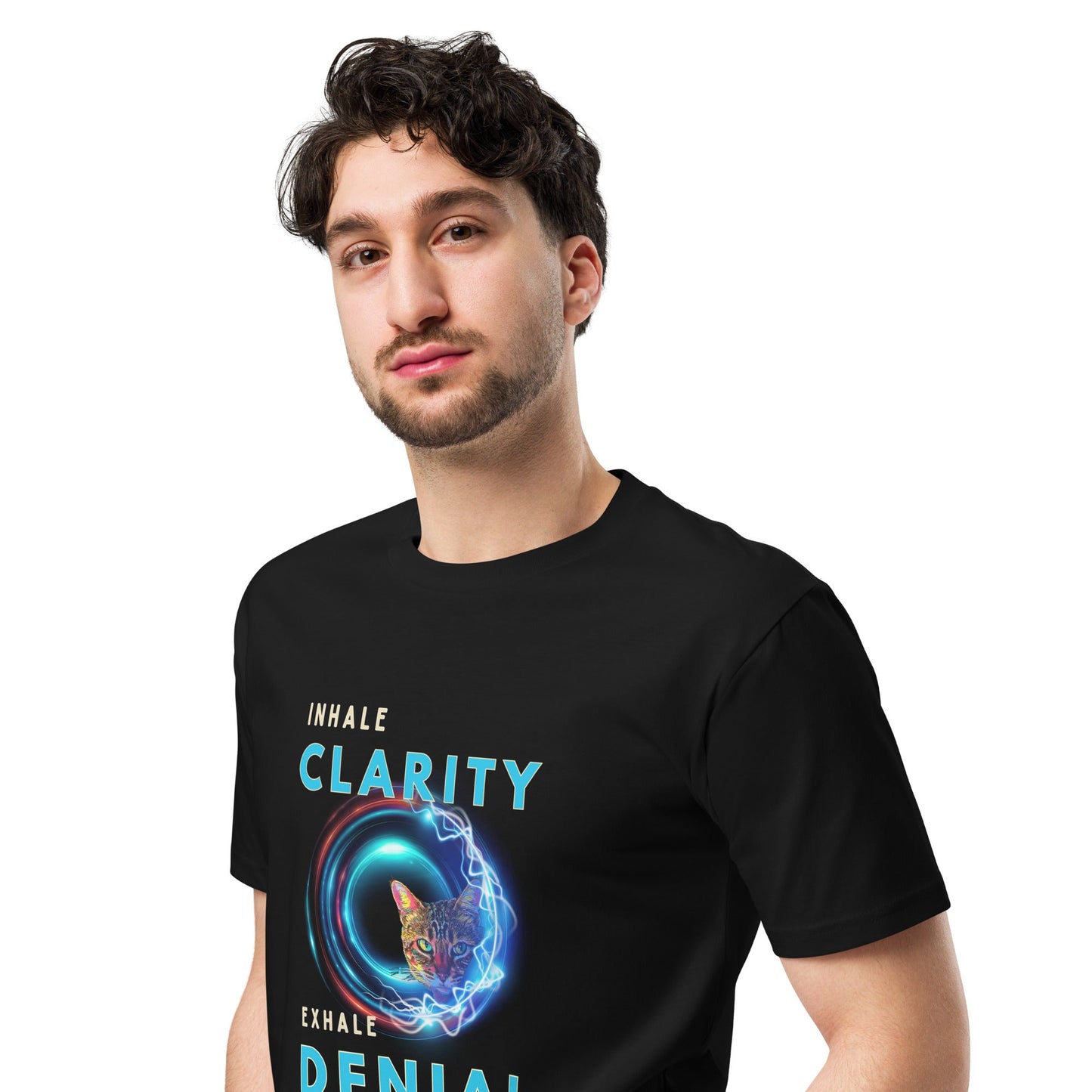 Inhale Clarity Exhale Denial Unisex Premium Tee - My Social Cat Bonafide Boutique LLCInhale Clarity Exhale Denial Unisex Premium TeeT-shirtMy Social Cat Bonafide Boutique LLCSclaritydenial