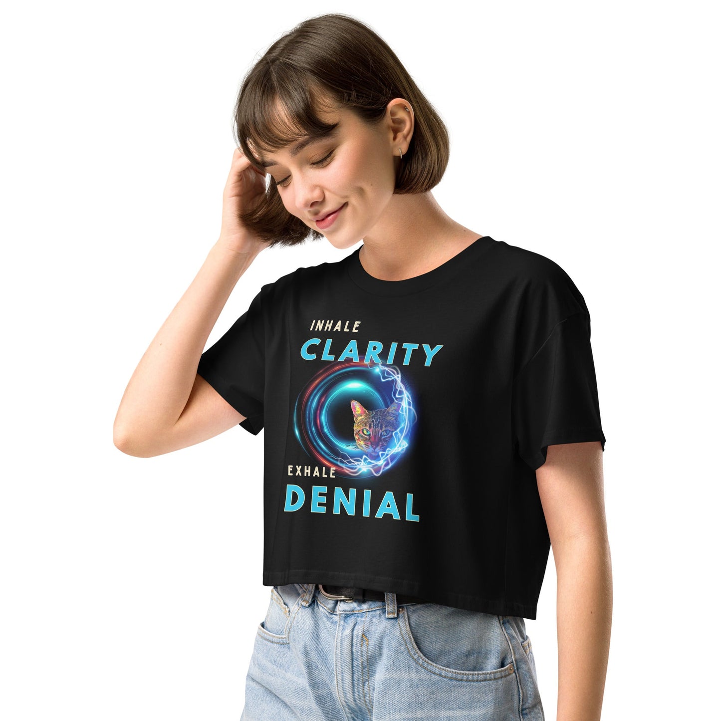 Inhale Clarity Exhale Denial Women’s Crop Top - My Social Cat Bonafide Boutique LLCInhale Clarity Exhale Denial Women’s Crop TopT-shirtMy Social Cat Bonafide Boutique LLCXSclaritycrop