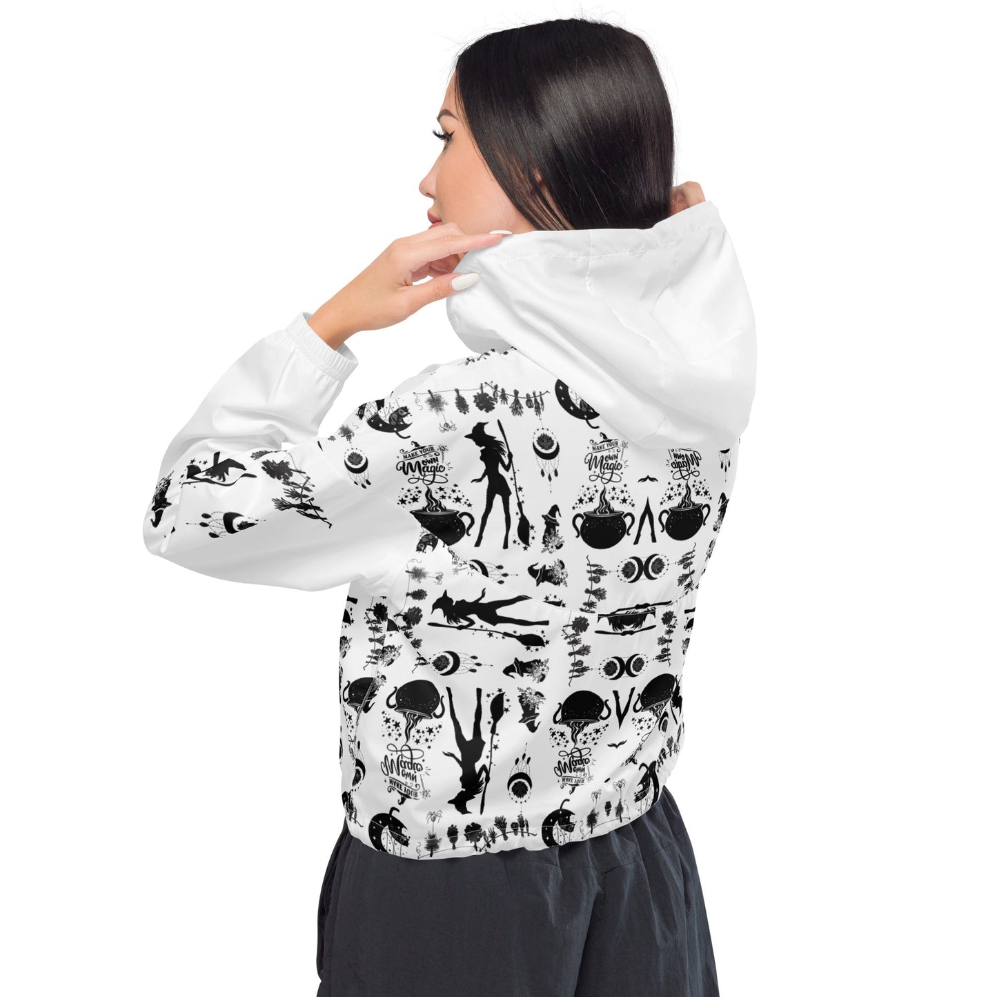 Make Your Own Magic Women’s Cropped Windbreaker (white) - My Social Cat Bonafide Boutique LLCMake Your Own Magic Women’s Cropped Windbreaker (white)WindbreakerMy Social Cat Bonafide Boutique LLCXSallbreaker