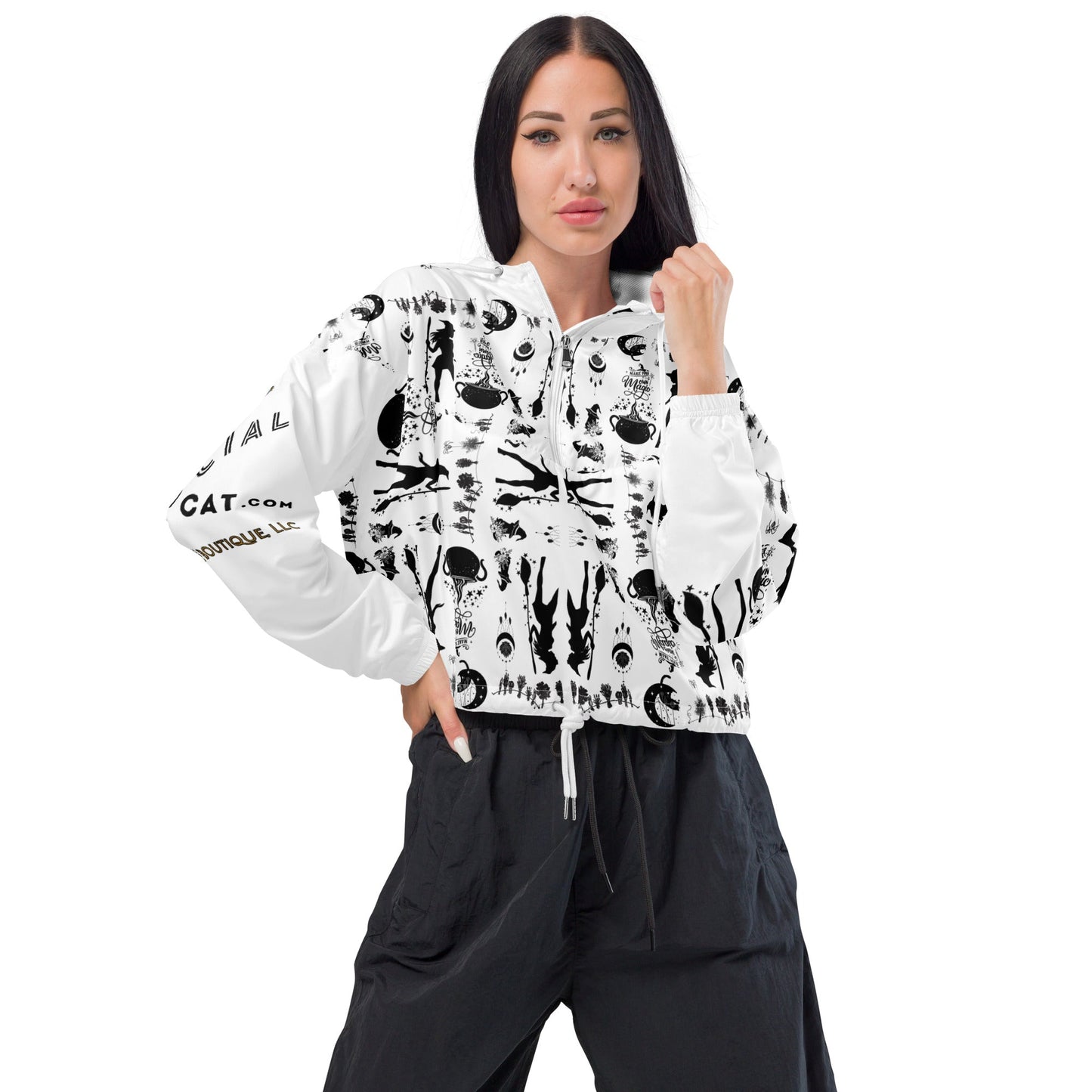 Make Your Own Magic Women’s Cropped Windbreaker (white) - My Social Cat Bonafide Boutique LLC