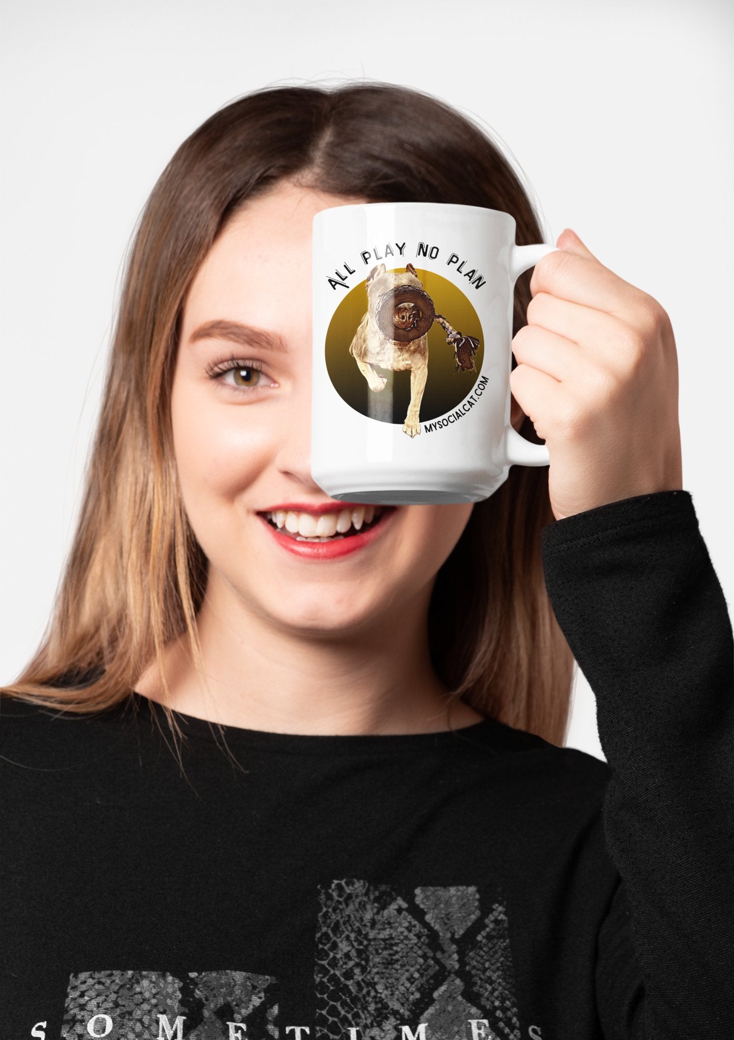 mock up of woman red lips covering half her face with a 15 oz mug