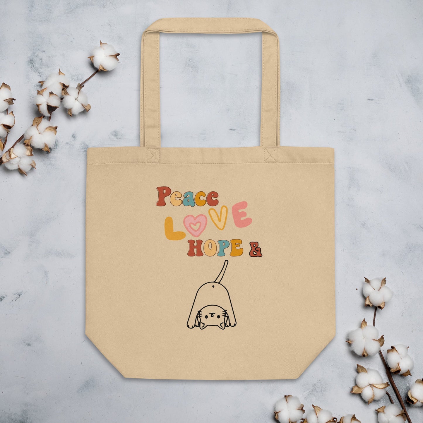 Peace Love Hope Eco Tote Bag - My Social Cat Bonafide Boutique LLCPeace Love Hope Eco Tote BagtoteMy Social Cat Bonafide Boutique LLCOysterbagcats