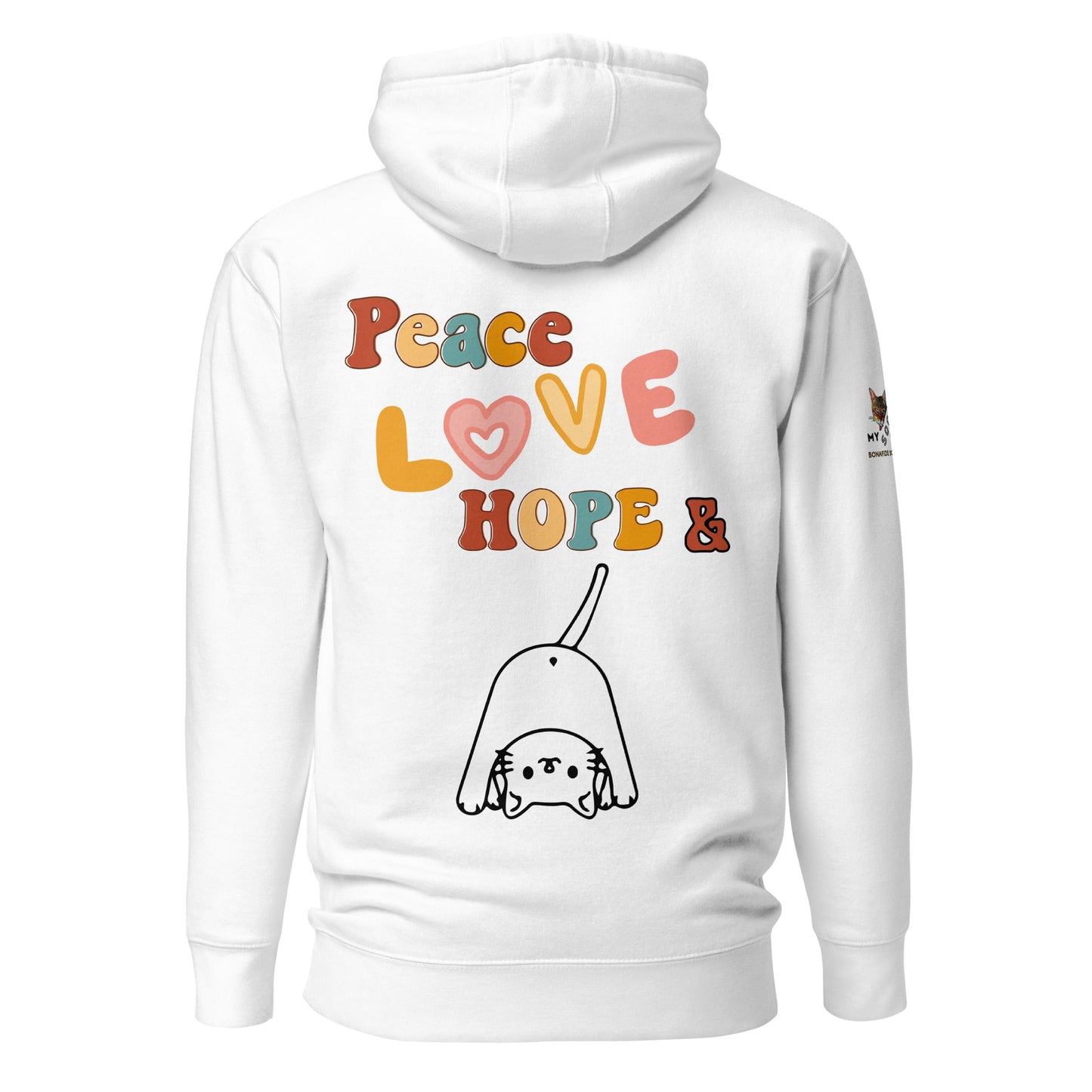 Peace Love Hope Unisex Hoodie - My Social Cat Bonafide Boutique LLCPeace Love Hope Unisex HoodieHooded sweatshirtMy Social Cat Bonafide Boutique LLCWhiteScatscotton