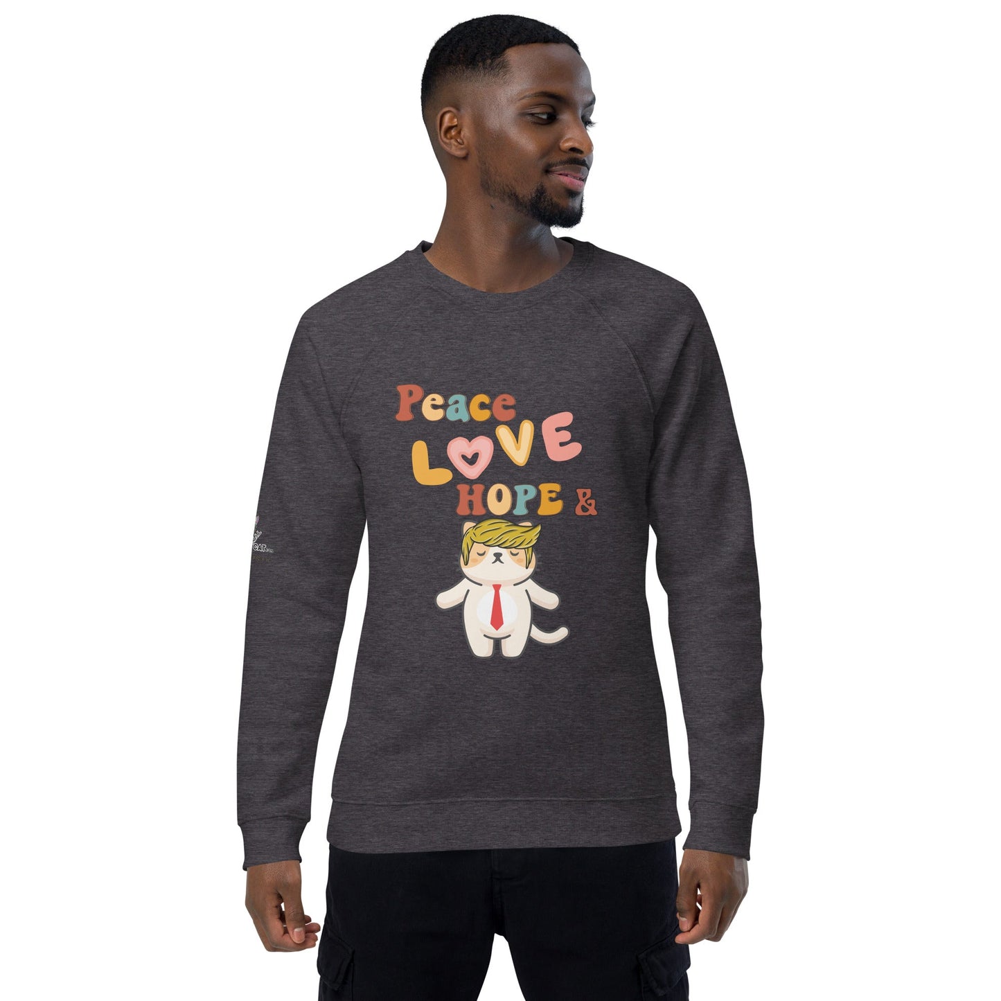 Peace Love Hope Unisex Organic Plush Sweatshirt - My Social Cat Bonafide Boutique LLCPeace Love Hope Unisex Organic Plush SweatshirtSweatshirtMy Social Cat Bonafide Boutique LLCCharcoal MelangeXShopelove