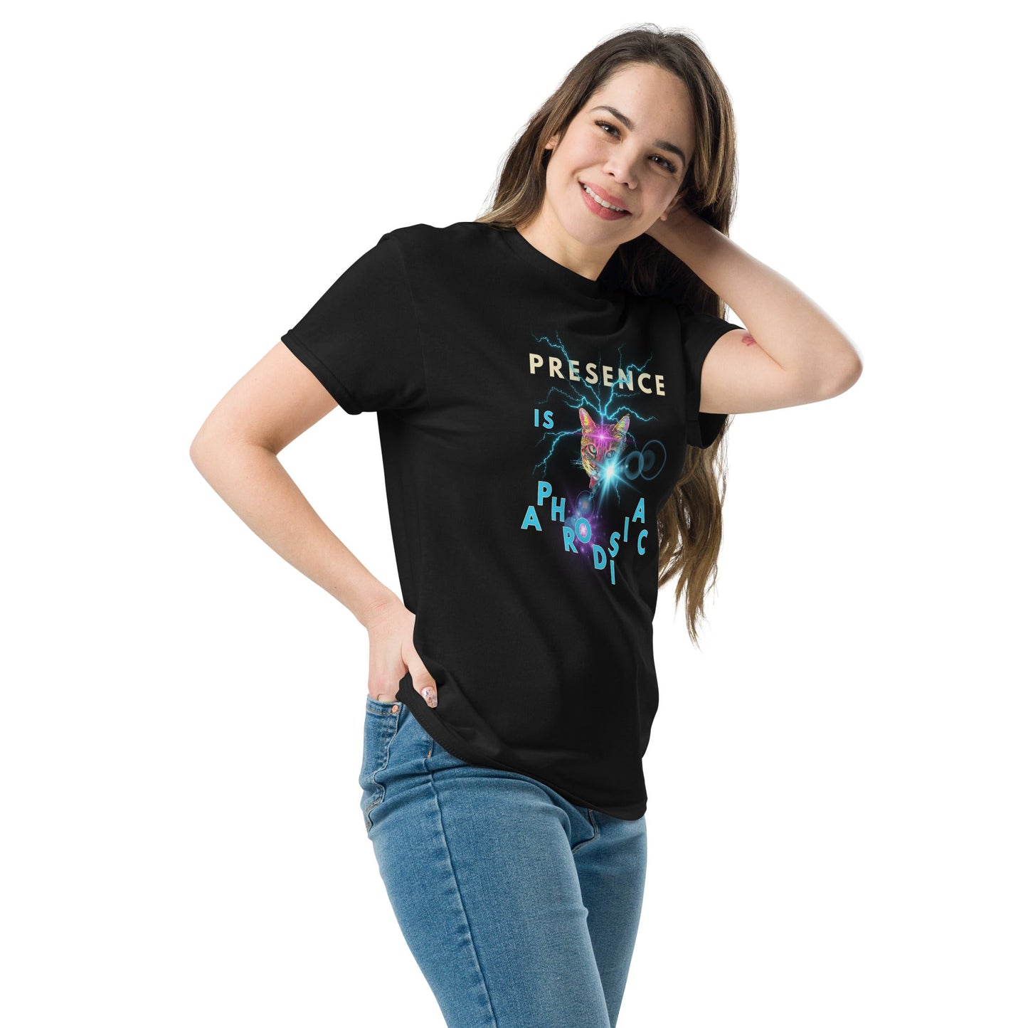 Presence is Aphrodisiac Unisex Classic Tee - My Social Cat Bonafide Boutique LLCPresence is Aphrodisiac Unisex Classic TeeT-shirtMy Social Cat Bonafide Boutique LLCSaphrodisiacclassic