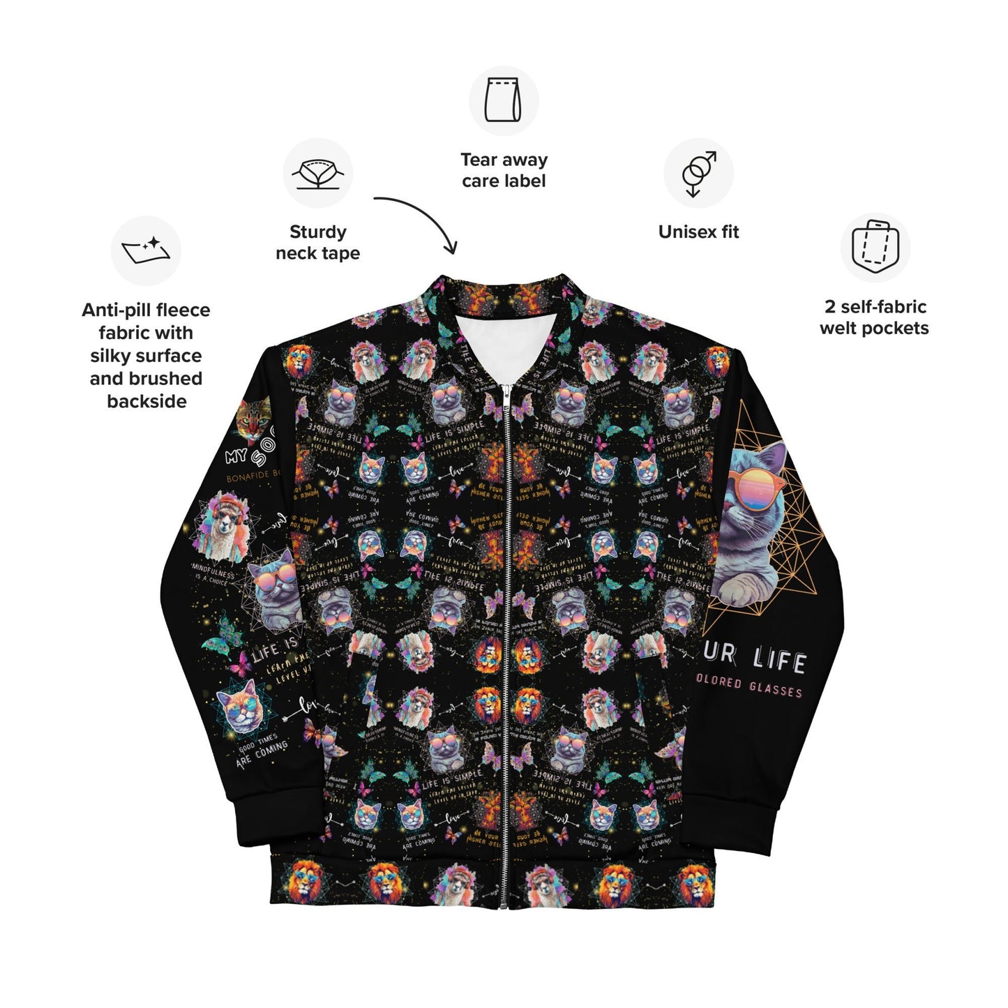 Rose Colored Glasses All Over Print Unisex Bomber Jacket - My Social Cat Bonafide Boutique LLCRose Colored Glasses All Over Print Unisex Bomber JacketBomber JacketMy Social Cat Bonafide Boutique LLCXSbomberjacket