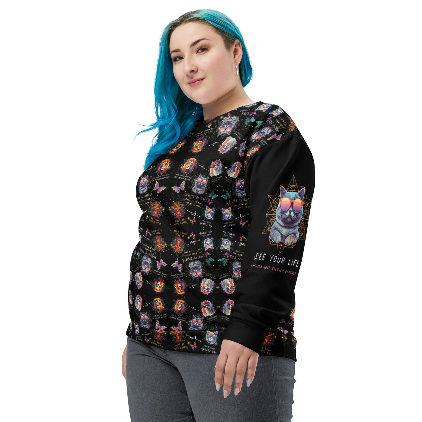 Rose Colored Glasses All Over Print Unisex Sweatshirt - My Social Cat Bonafide Boutique LLCRose Colored Glasses All Over Print Unisex SweatshirtSweatshirtMy Social Cat Bonafide Boutique LLCXScatglasses