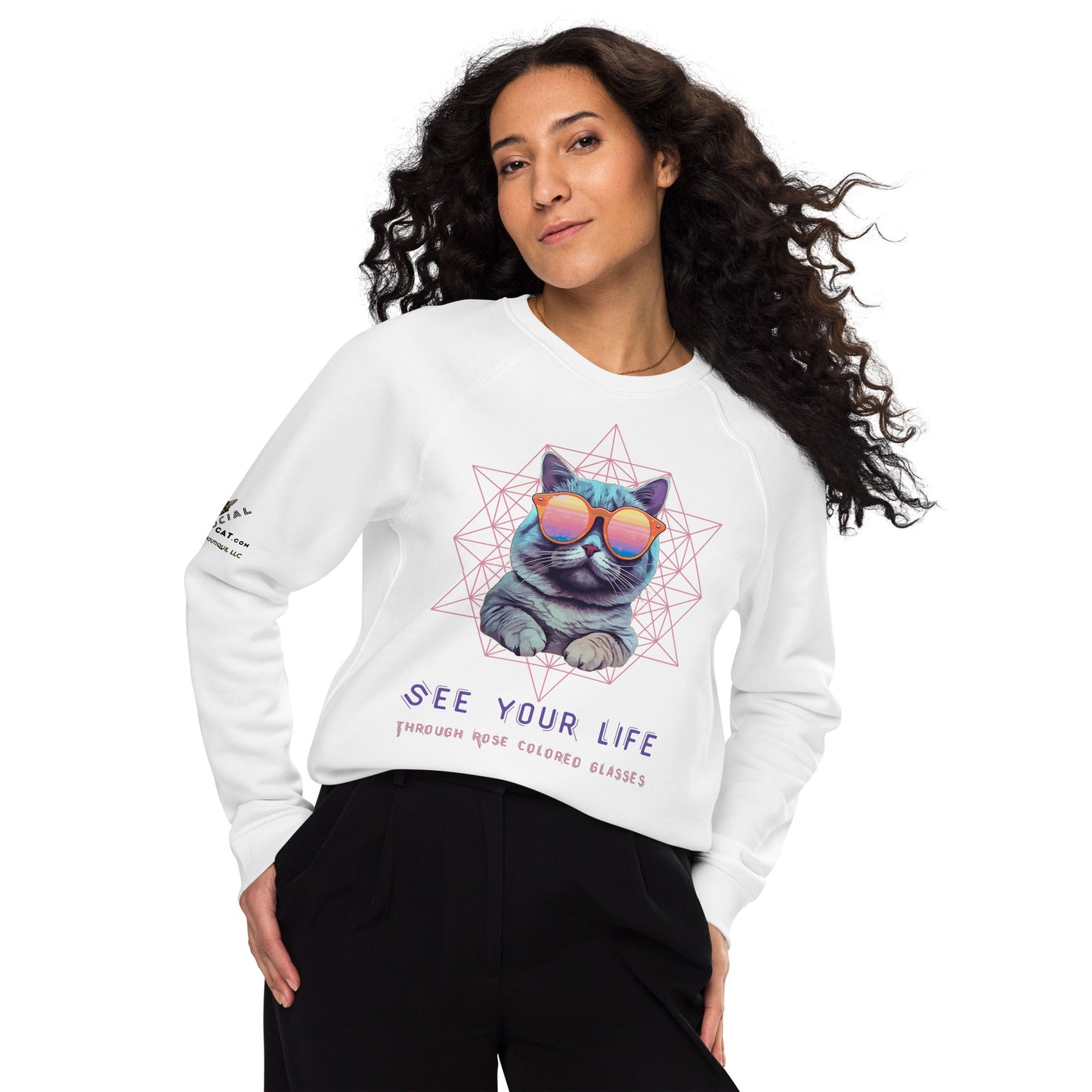 Rose Colored Glasses Plush Organic Sweatshirt - My Social Cat Bonafide Boutique LLCRose Colored Glasses Plush Organic SweatshirtSweatshirtMy Social Cat Bonafide Boutique LLCWhiteXSglasseslife