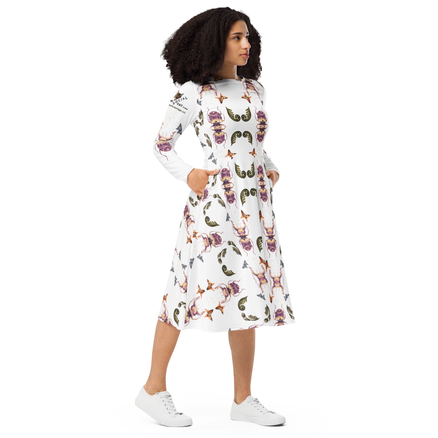 Scarab Beetle All - Over Print Long Sleeve midi Dress - My Social Cat Bonafide Boutique LLCScarab Beetle All - Over Print Long Sleeve midi DressDressMy Social Cat Bonafide Boutique LLC2XSallbeetle