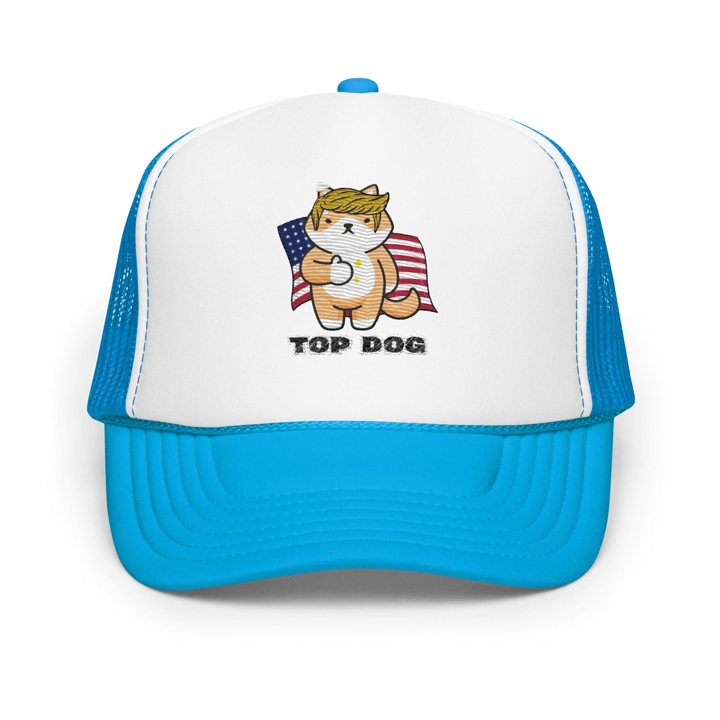 Top Dog Embroidered Foam Trucker Hat - My Social Cat Bonafide Boutique LLCTop Dog Embroidered Foam Trucker HatHatMy Social Cat Bonafide Boutique LLCBlue / White / Bluedogfoam