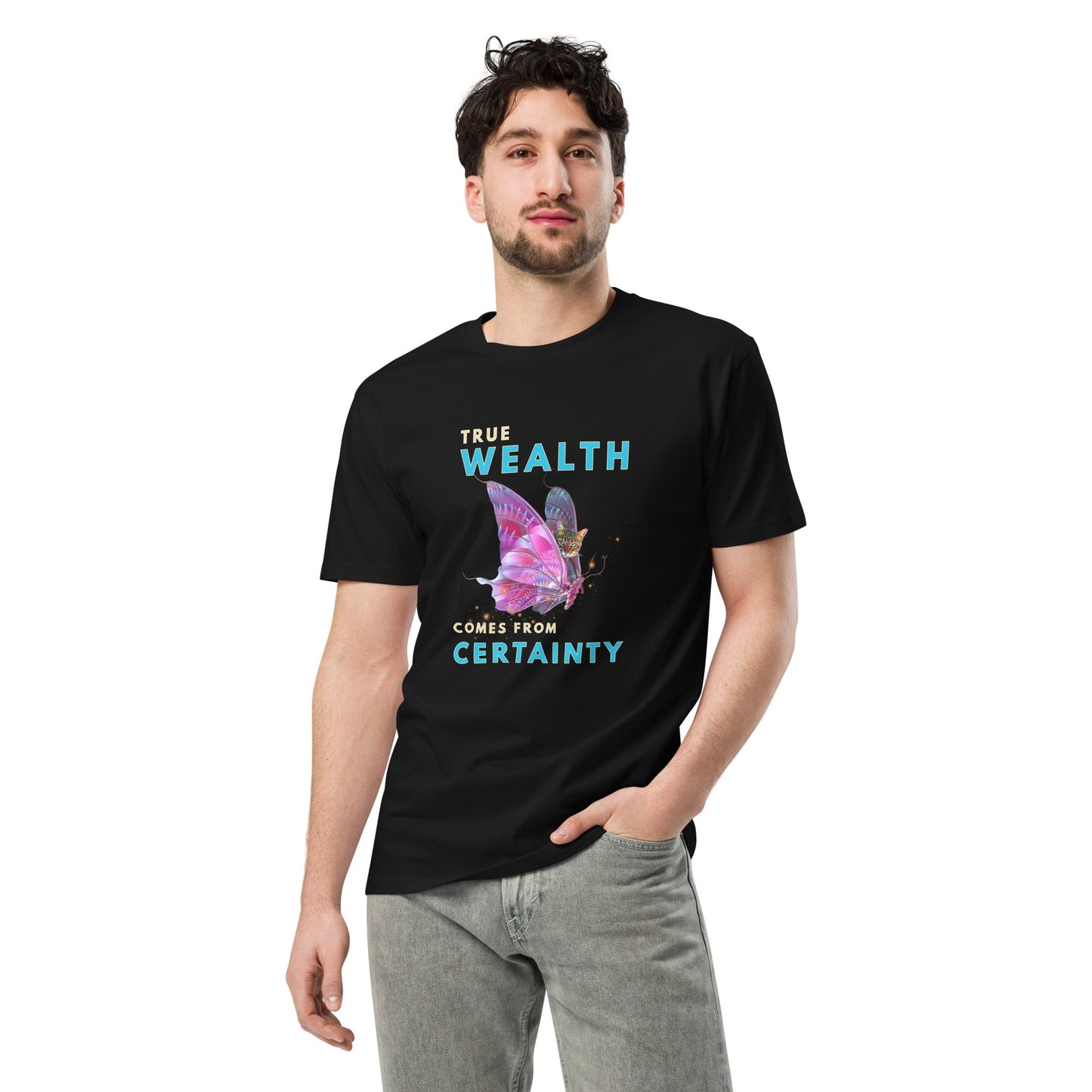 True Wealth Comes From Certainty Unisex Premium Tee - My Social Cat Bonafide Boutique LLCTrue Wealth Comes From Certainty Unisex Premium TeeT-shirtMy Social Cat Bonafide Boutique LLCScertaintypremium