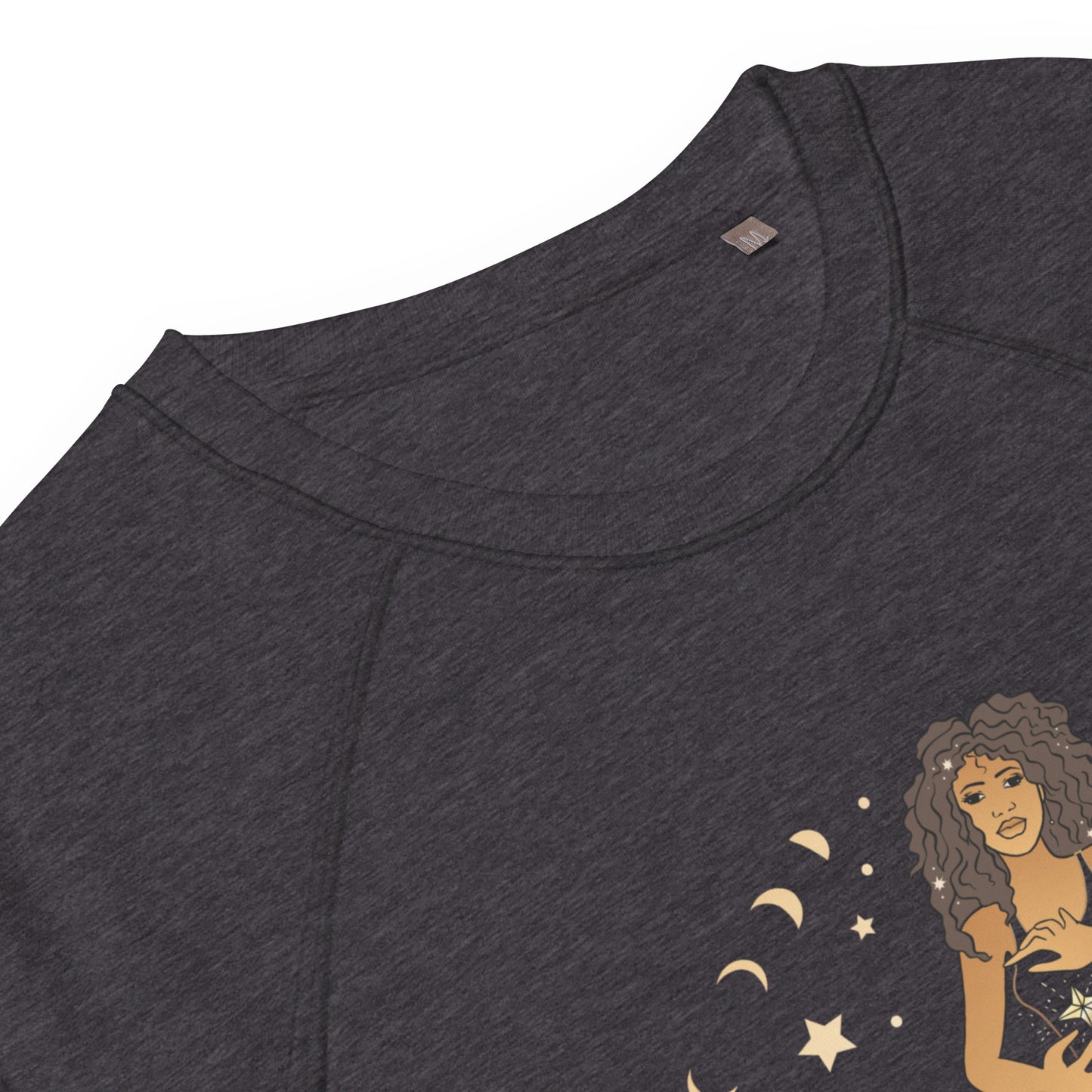 close up charcoal melange sweatshirt collar on white background