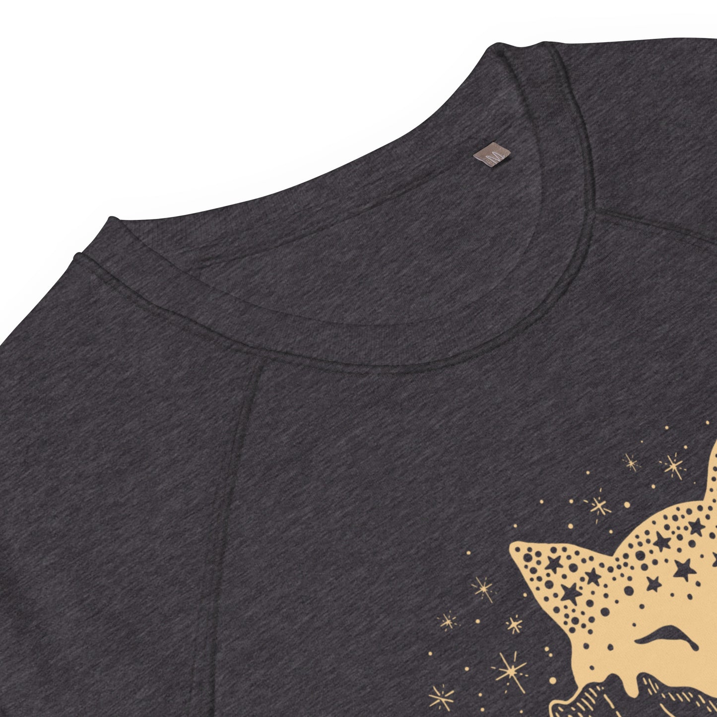 close up charcoal sweatshirt collar on white background