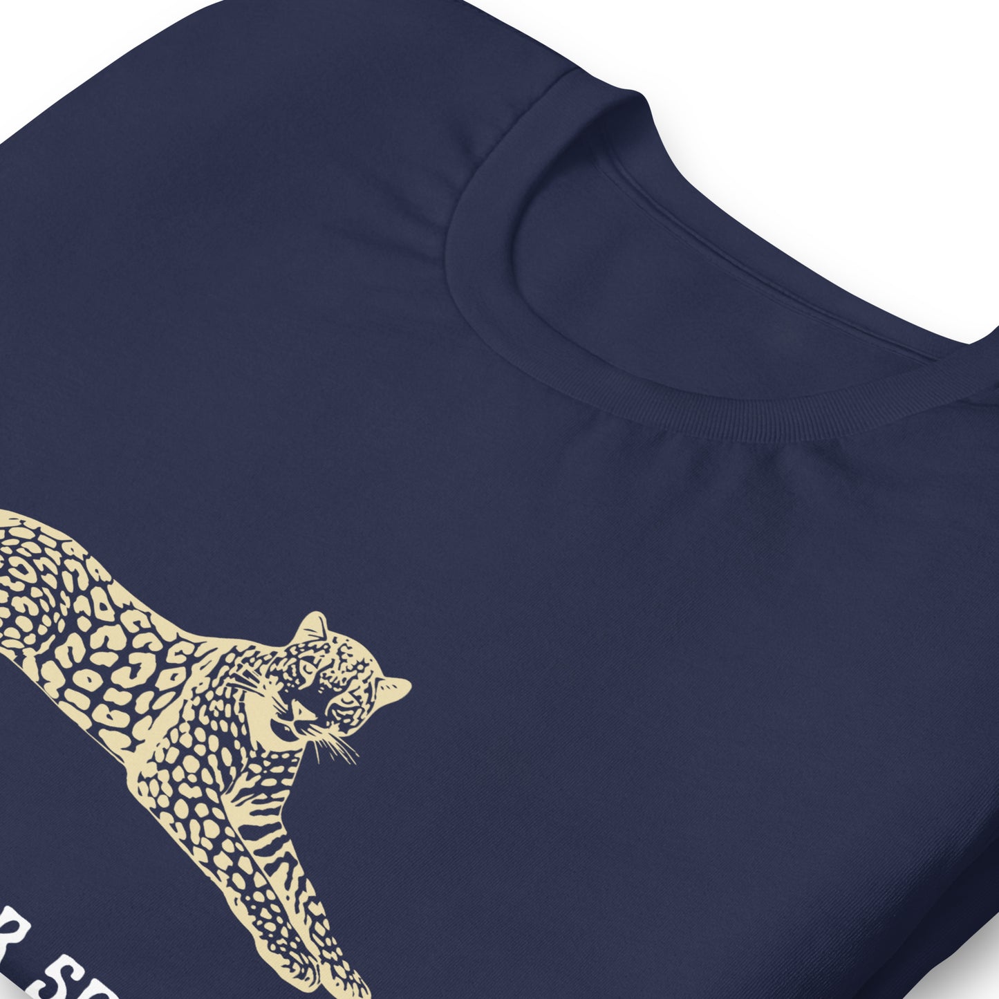 close up collar view navy tshirt white background