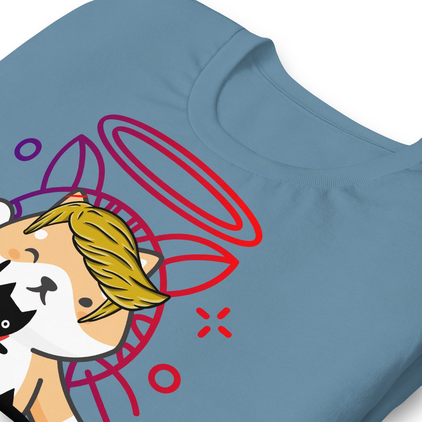 close up t-shirt collar steel blue unisex trump design top dog