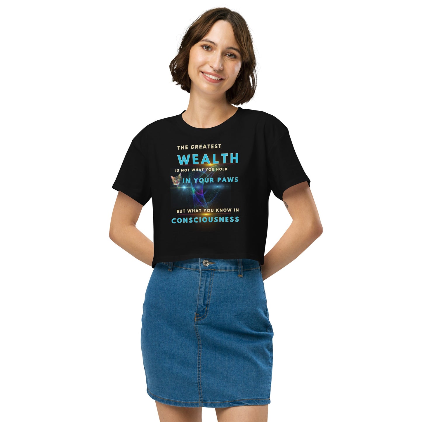 Wealth is Consciousness Women’s Crop Top - My Social Cat Bonafide Boutique LLCWealth is Consciousness Women’s Crop TopT-shirtMy Social Cat Bonafide Boutique LLCBlackScropshirt