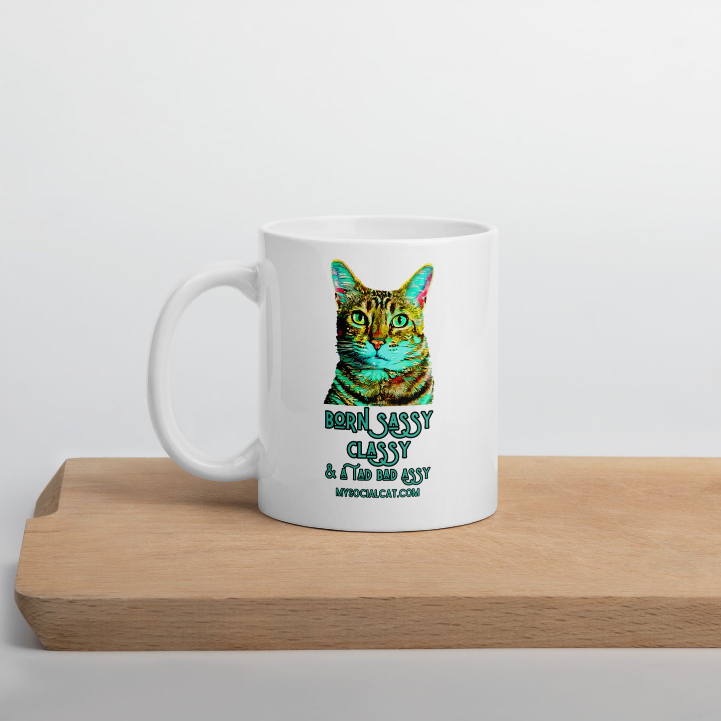 white glossy mug 11oz cutting board