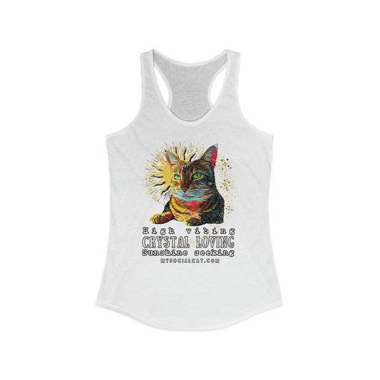 womens white racerback tank top cat design, mysocialcat.com