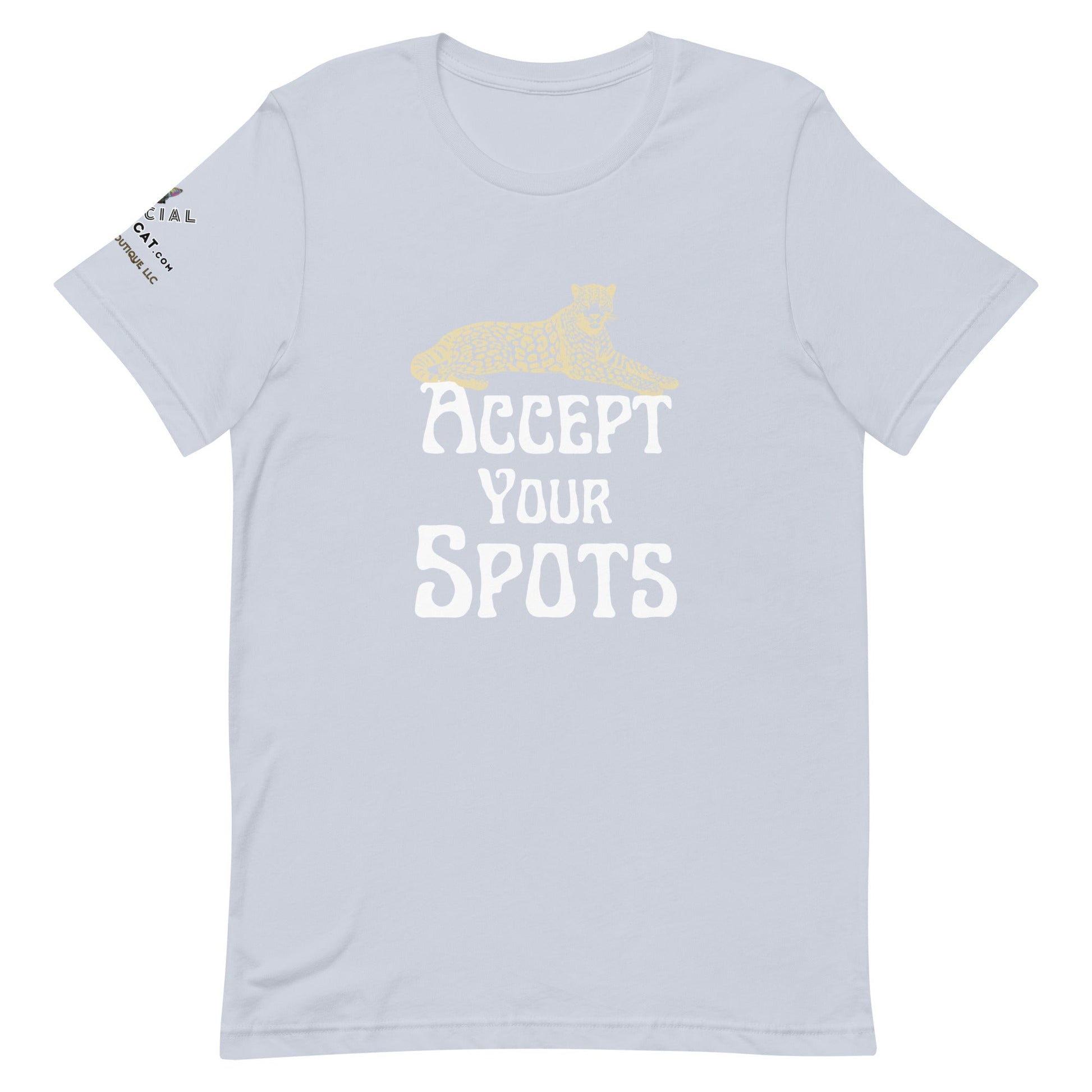 Accept Your Spots Unisex Tee - My Social Cat Bonafide Boutique LLCAccept Your Spots Unisex TeeT - shirtMy Social Cat Bonafide Boutique LLCLight BlueXSacceptshirt