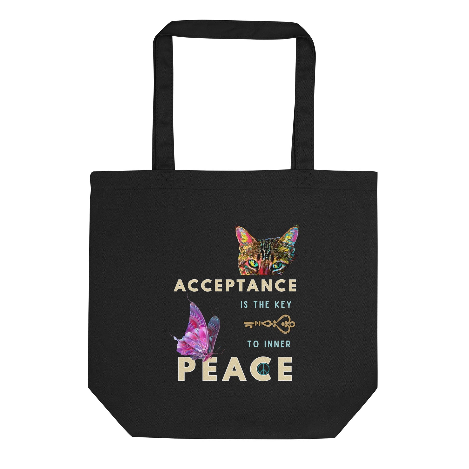 Acceptance Is the Key to Inner Peace Eco Organic Cotton Tote Bag - My Social Cat Bonafide Boutique LLC 