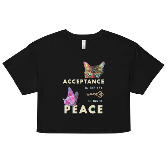 Acceptance is the Key to Inner Peace Women’s Crop Top - My Social Cat Bonafide Boutique LLCAcceptance is the Key to Inner Peace Women’s Crop TopT-shirtMy Social Cat Bonafide Boutique LLCBlackSacceptancecrop