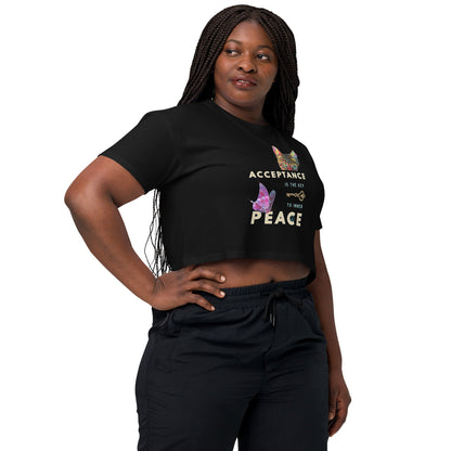 Acceptance is the Key to Inner Peace Women’s Crop Top - My Social Cat Bonafide Boutique LLCAcceptance is the Key to Inner Peace Women’s Crop TopT-shirtMy Social Cat Bonafide Boutique LLCBlackSacceptancecrop