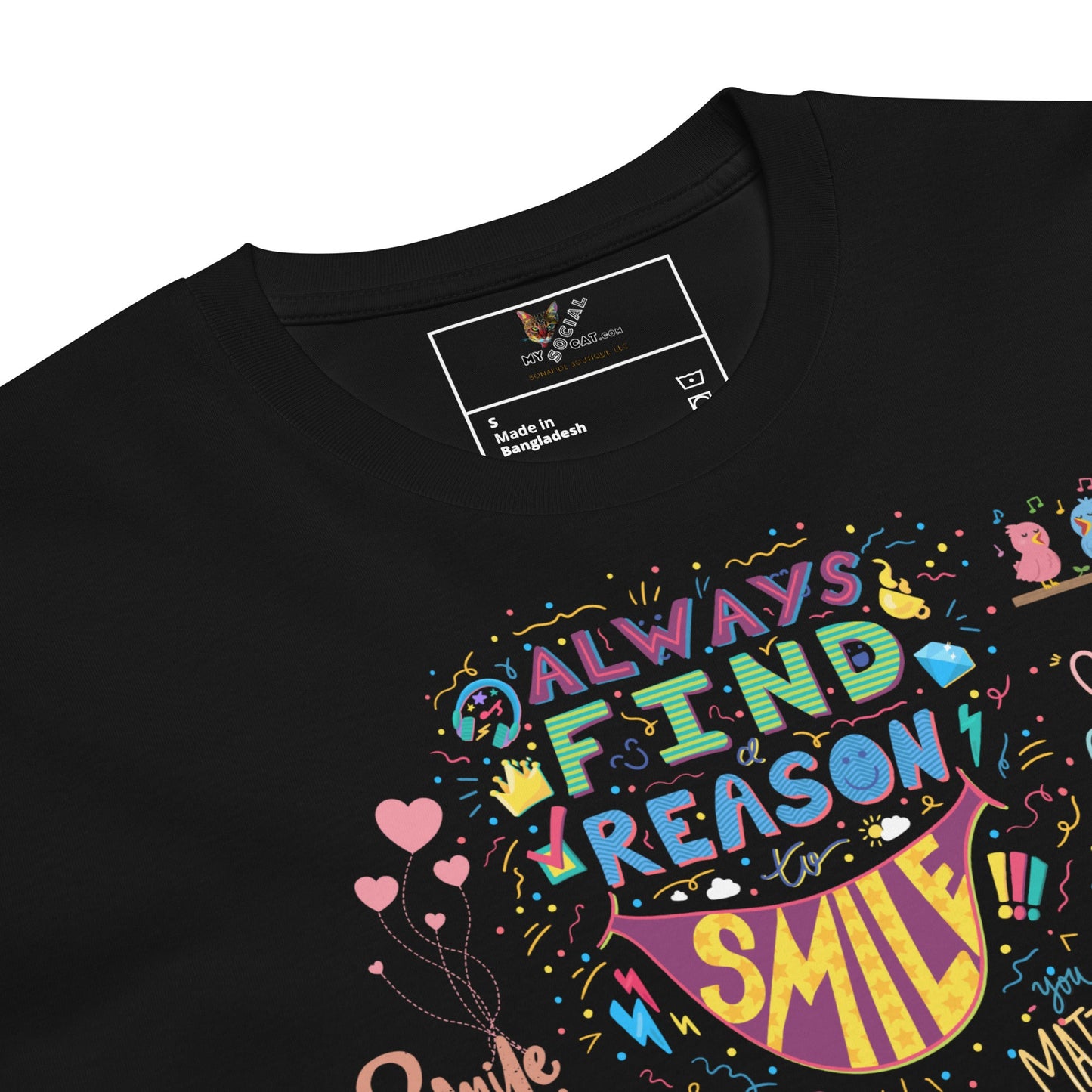 Always Find the Reason to Smile Unisex Premium Tee - My Social Cat Bonafide Boutique LLCAlways Find the Reason to Smile Unisex Premium TeeT-shirtMy Social Cat Bonafide Boutique LLCBlackSauthenticcotton