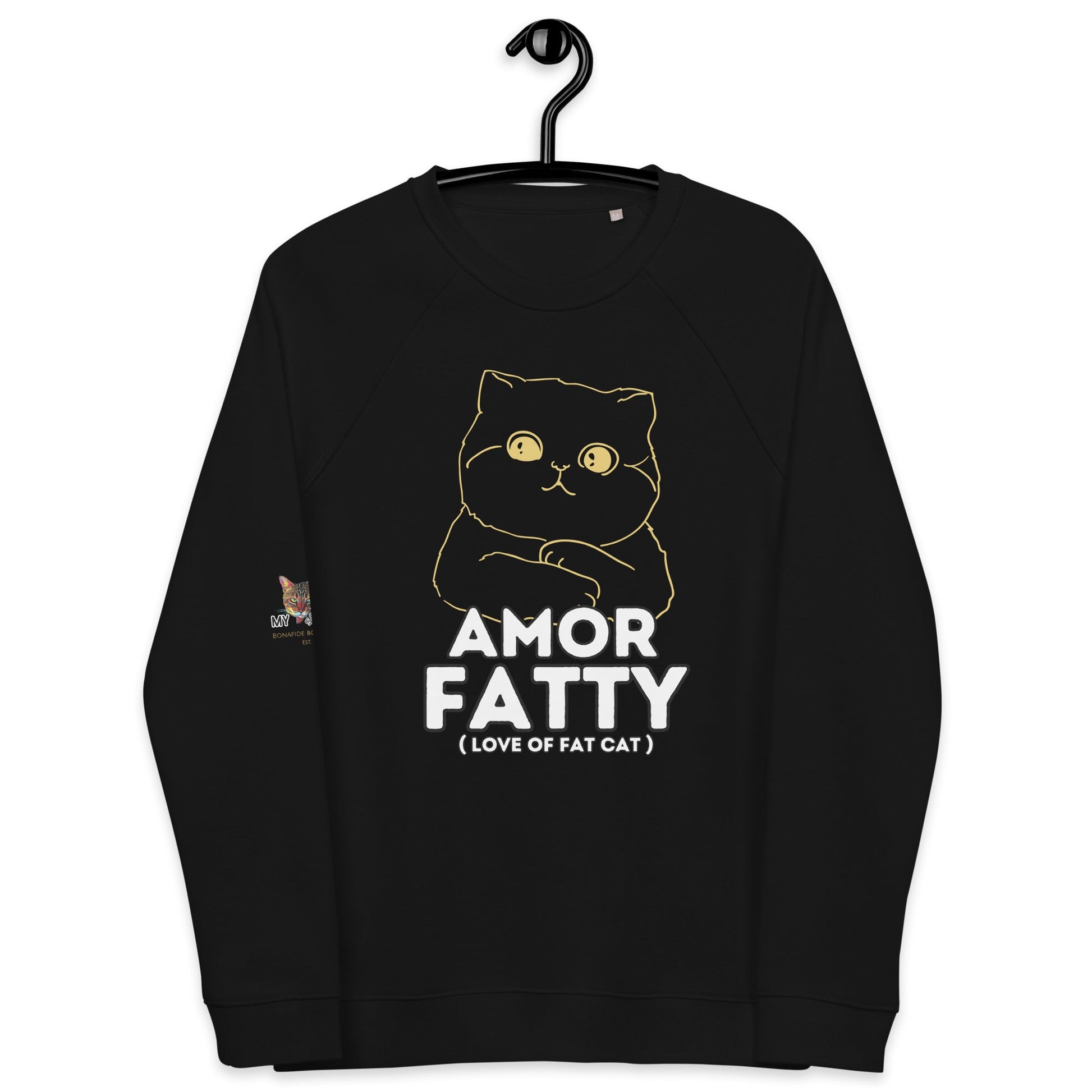 Amor Fatty Unisex Organic Plush Sweatshirt - My Social Cat Bonafide Boutique LLCAmor Fatty Unisex Organic Plush SweatshirtSweatshirtMy Social Cat Bonafide Boutique LLCBlackXSamorcat
