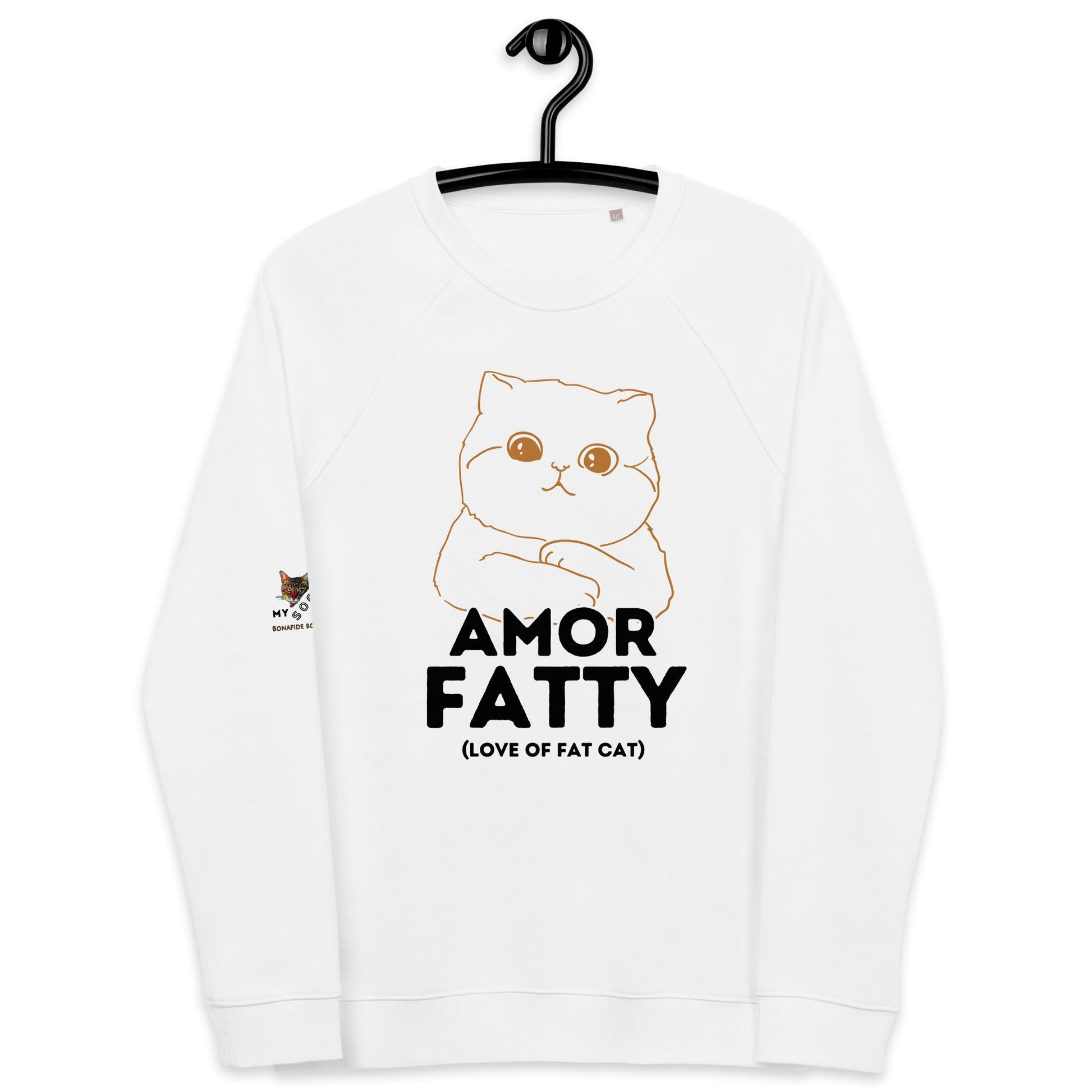 Amor Fatty Unisex Organic Plush Sweatshirt - My Social Cat Bonafide Boutique LLCAmor Fatty Unisex Organic Plush SweatshirtSweatshirtMy Social Cat Bonafide Boutique LLCWhiteXSamorcat