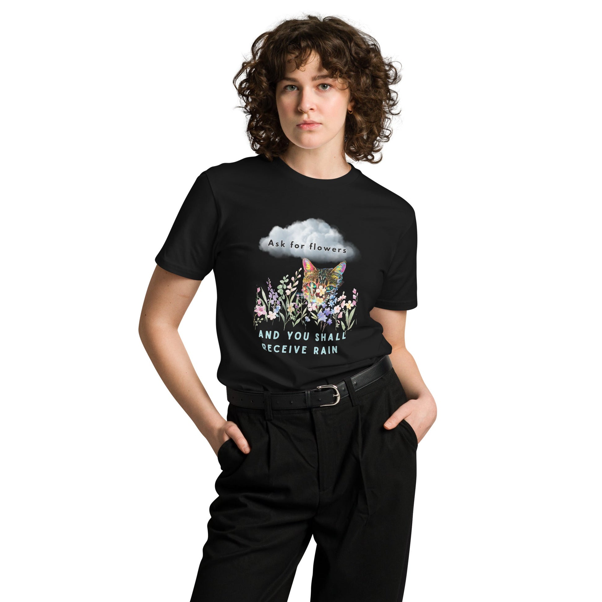 Ask For Flowers Unisex Premium Tee - My Social Cat Bonafide Boutique LLCAsk For Flowers Unisex Premium TeeT-shirtMy Social Cat Bonafide Boutique LLCBlackMaskflowers