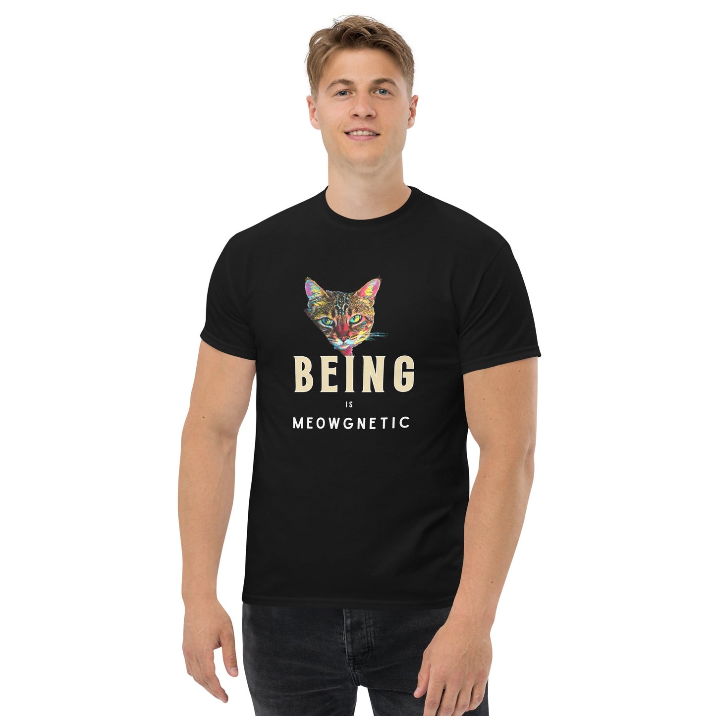 Being is Meowgnetic Unisex Classic Tee - My Social Cat Bonafide Boutique LLCBeing is Meowgnetic Unisex Classic TeeT-shirtMy Social Cat Bonafide Boutique LLCSbeingcat