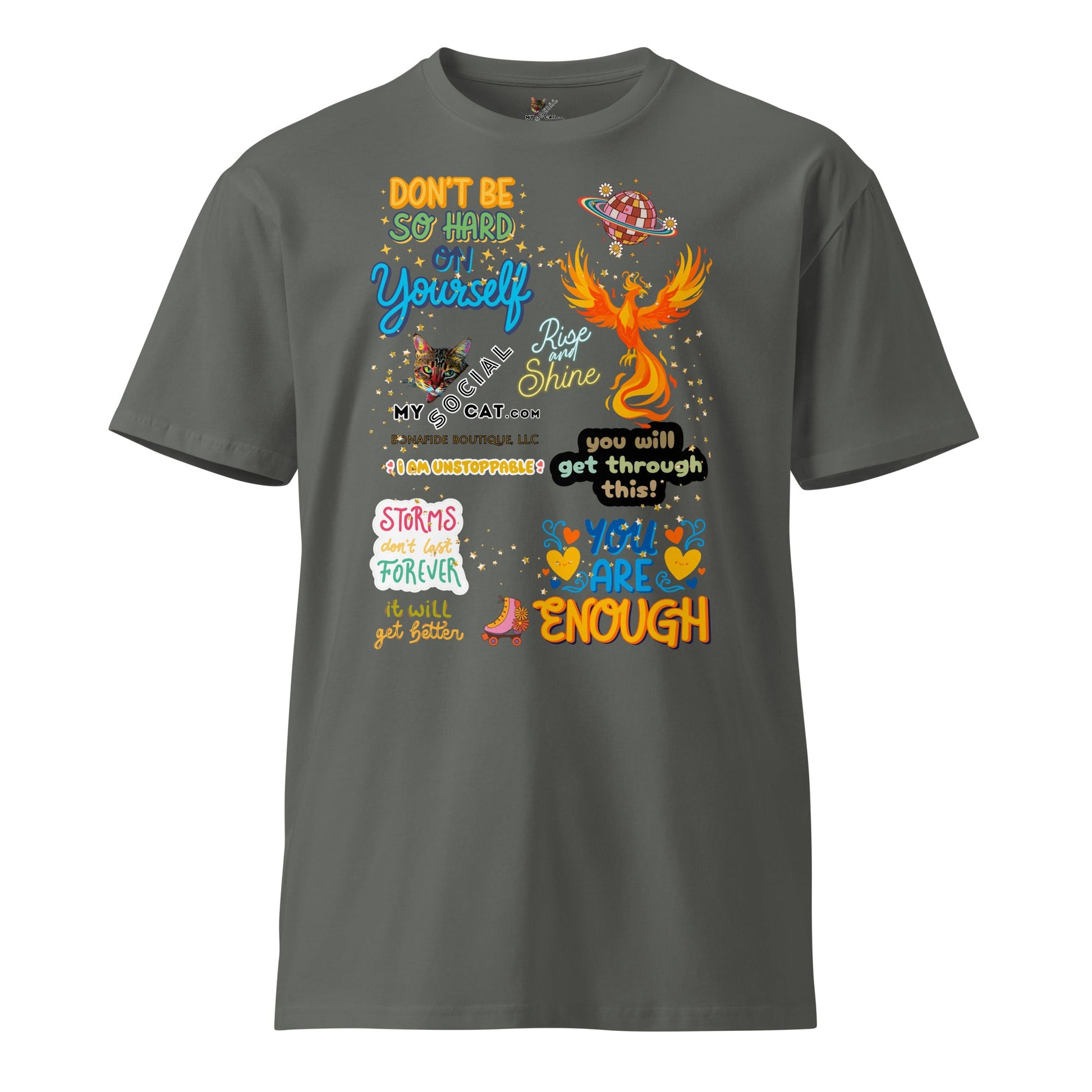 Don't Be So Hard On Yourself Unisex Premium Tee - My Social Cat Bonafide Boutique LLCDon't Be So Hard On Yourself Unisex Premium TeeT-shirtMy Social Cat Bonafide Boutique LLCCharcoalSauthenticcotton