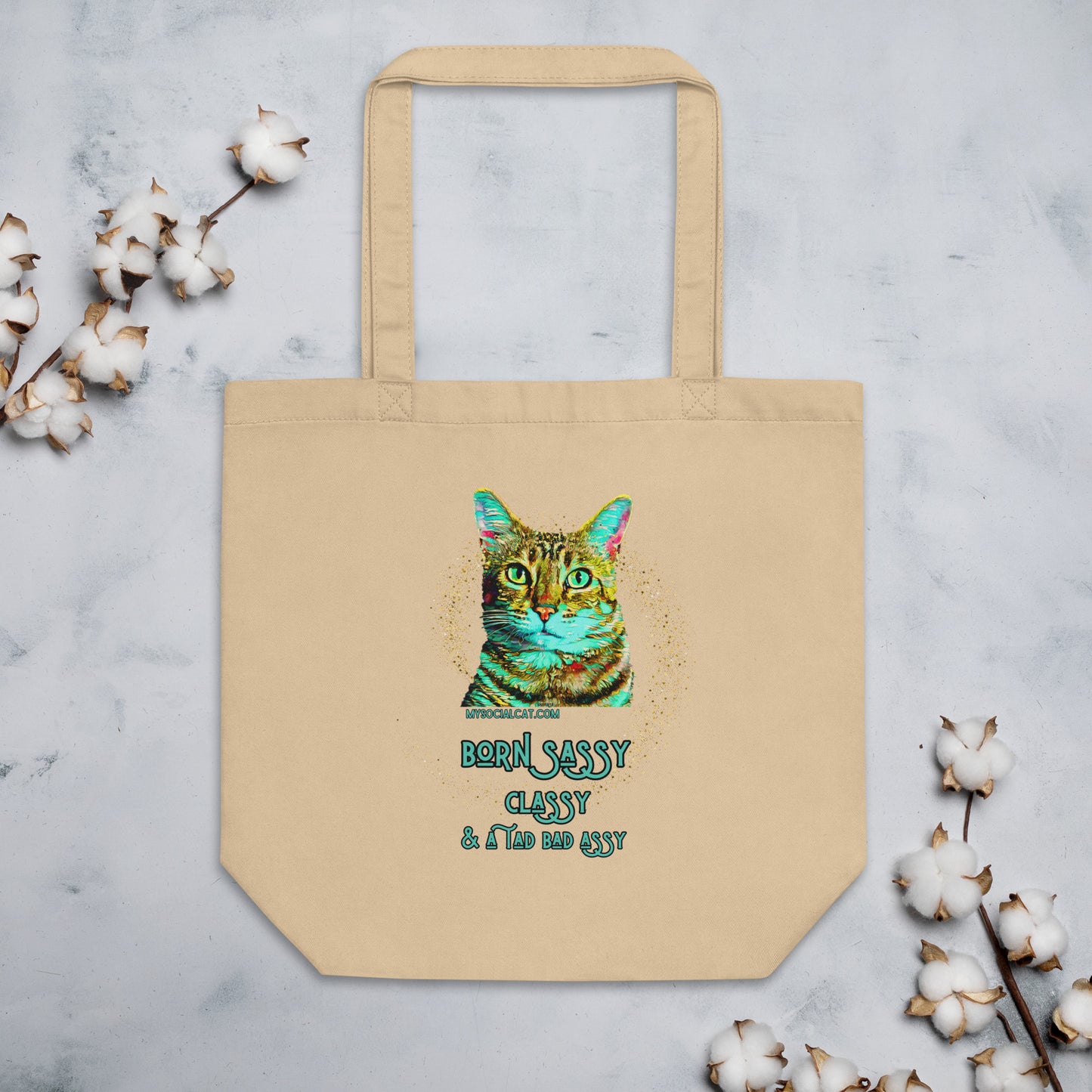 eco tote bag oyster front cat