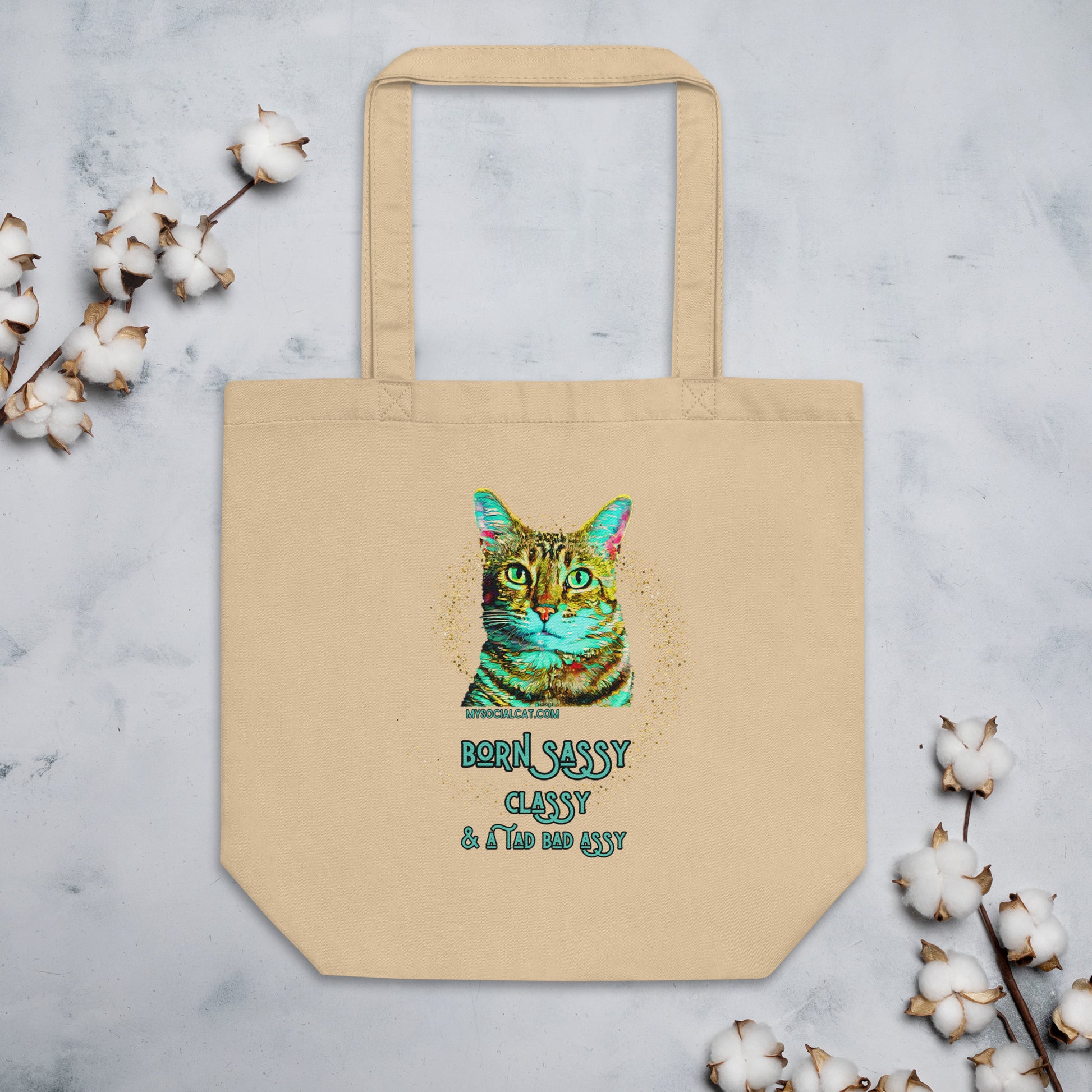 eco tote bag oyster front cat