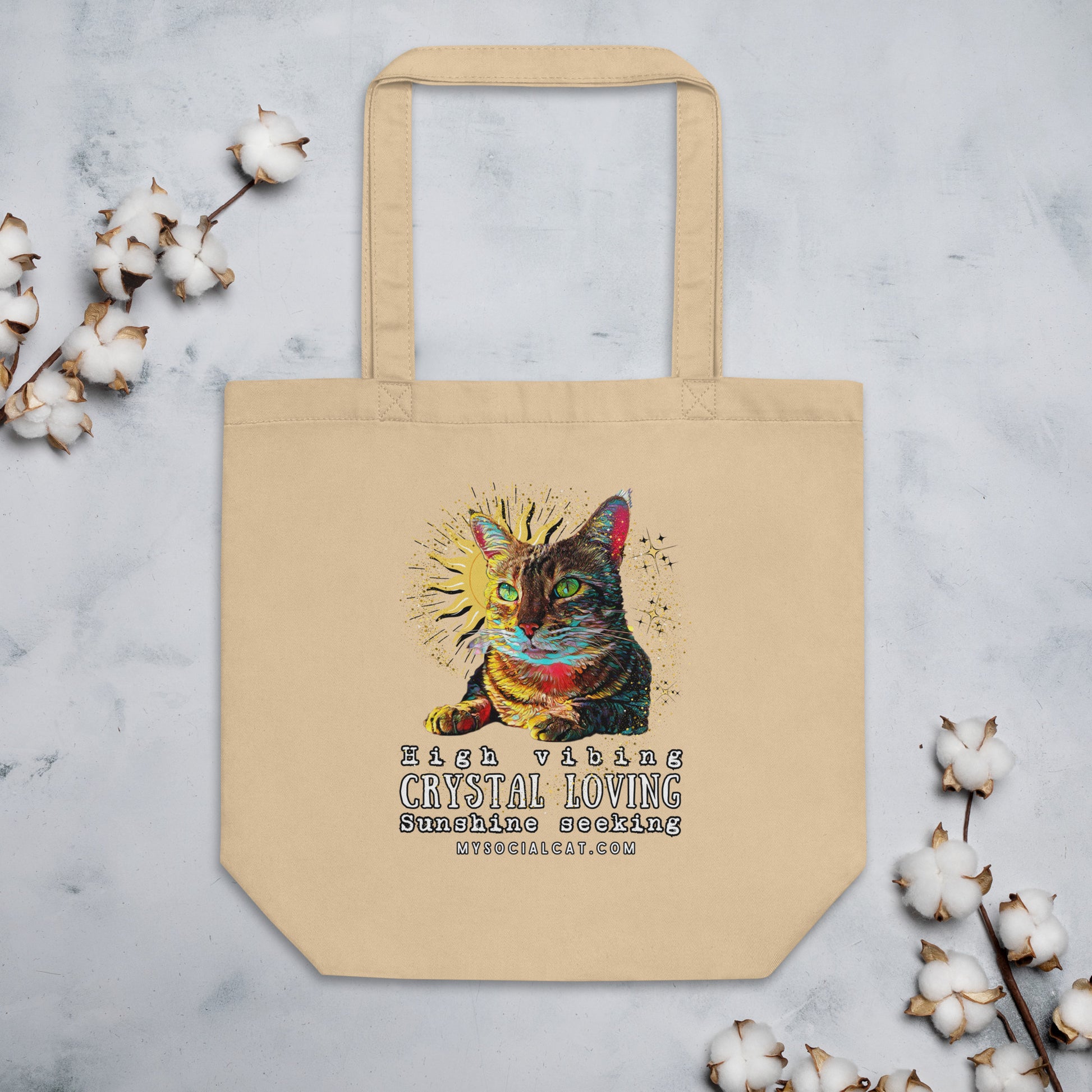 eco tote bag organic cotton, cat design, mysocialcat.com