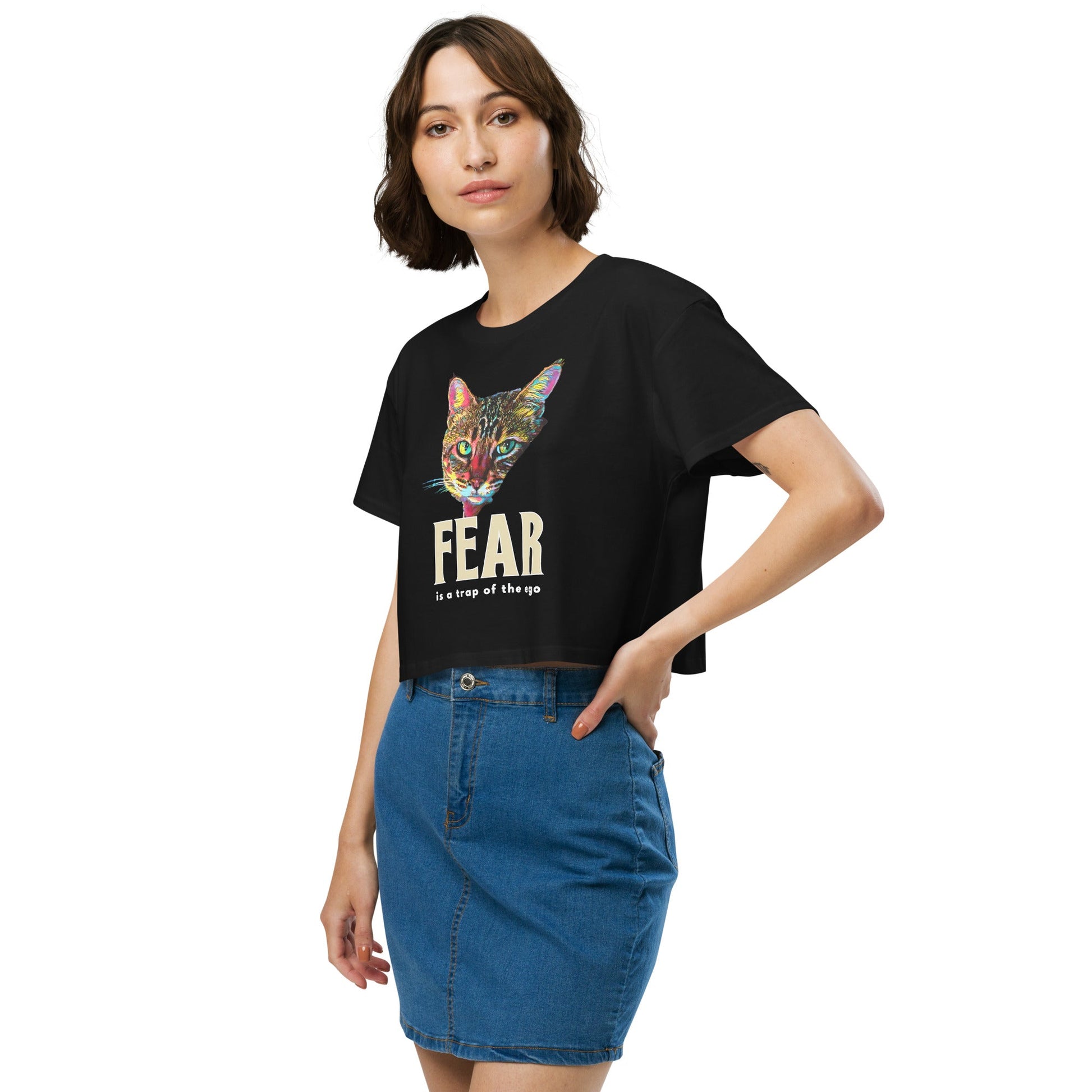 Fear is the Trap of the Ego Women’s Crop Top - My Social Cat Bonafide Boutique LLCFear is the Trap of the Ego Women’s Crop Topcrop topMy Social Cat Bonafide Boutique LLCBlackXScatego